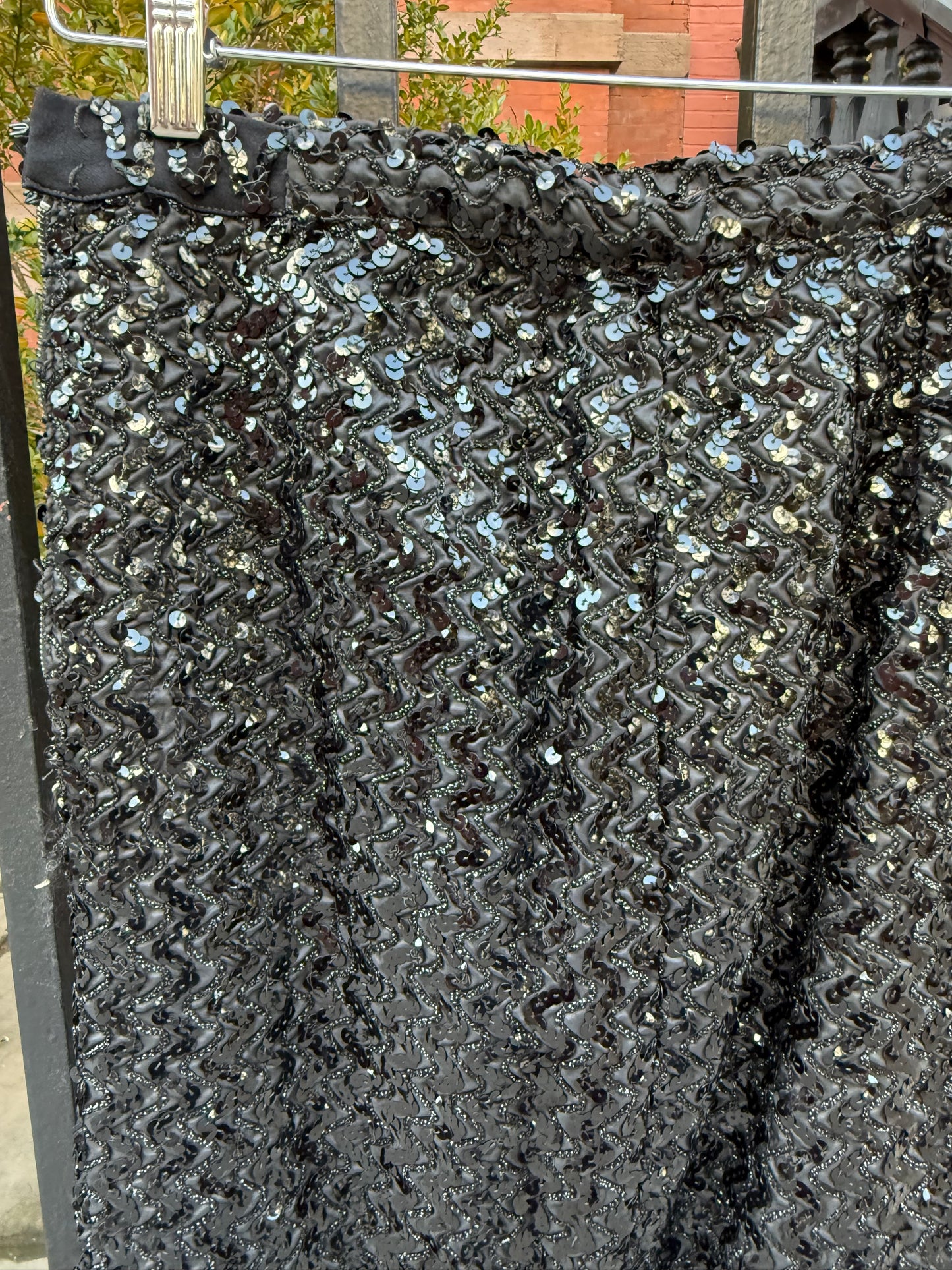 60s Black Sequin Midi Skirt