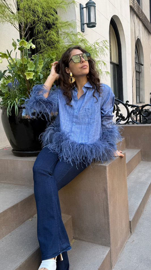 Colette - Blue Linen Stripe & Denim