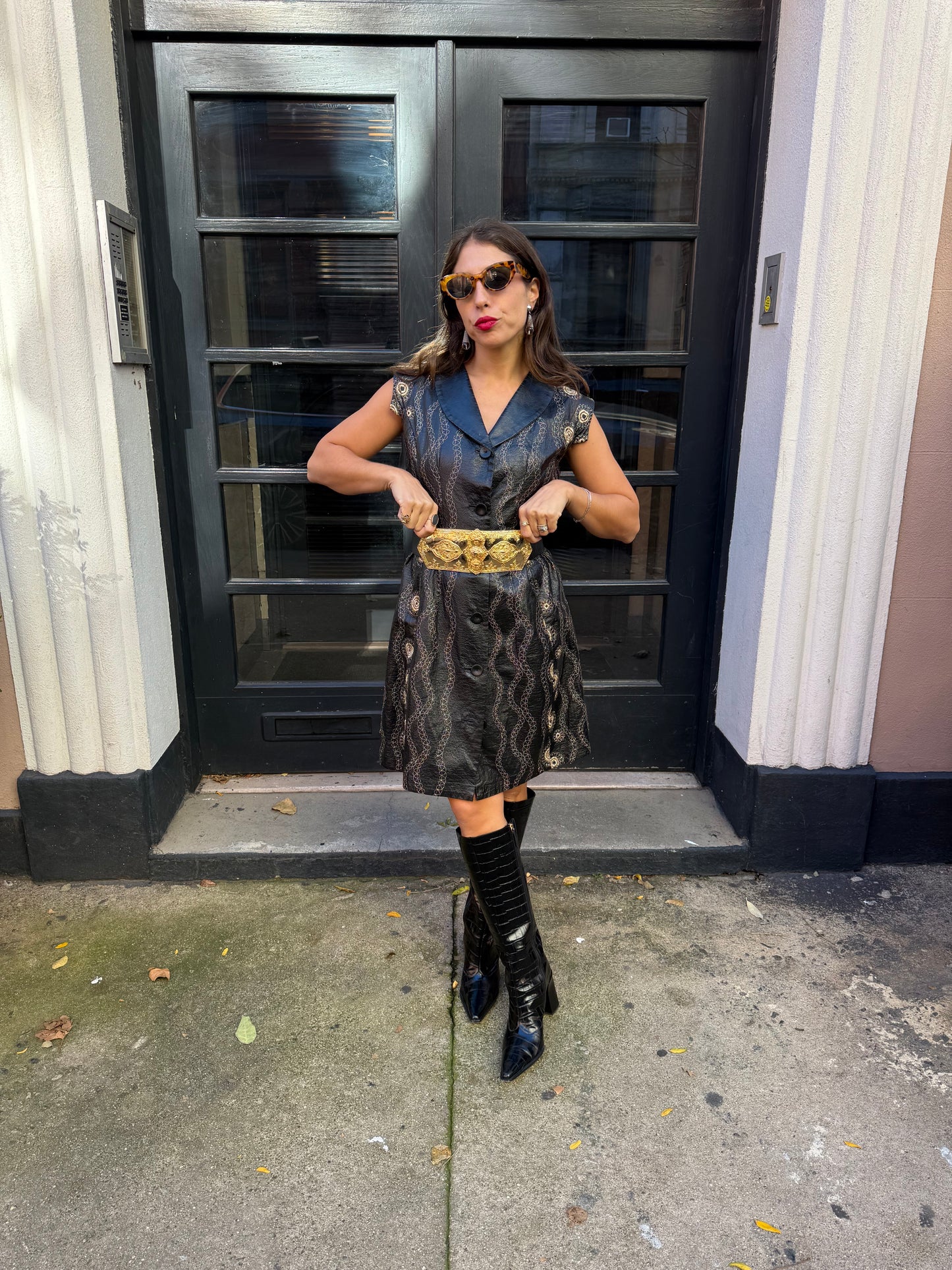 60s Vintage Black Embroidered Vest/Dress