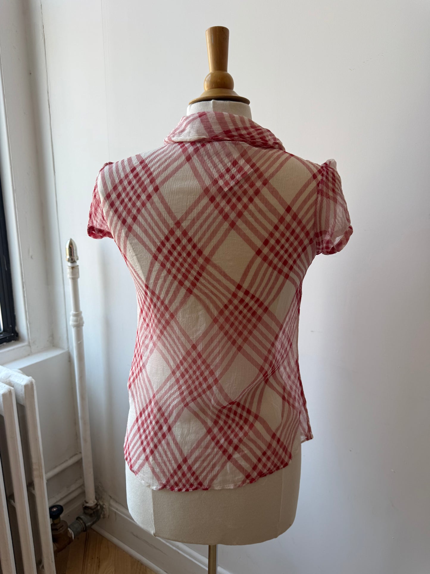 Y2K Vintage Sheer Red Plaid Blouse