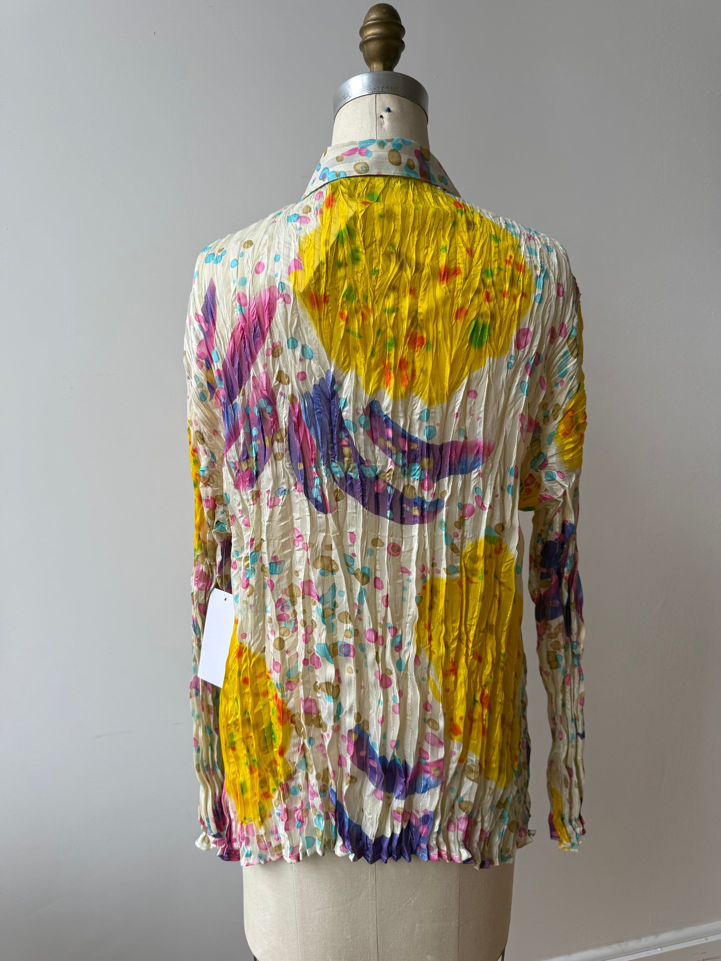 90s watercolor print crinkle blouse