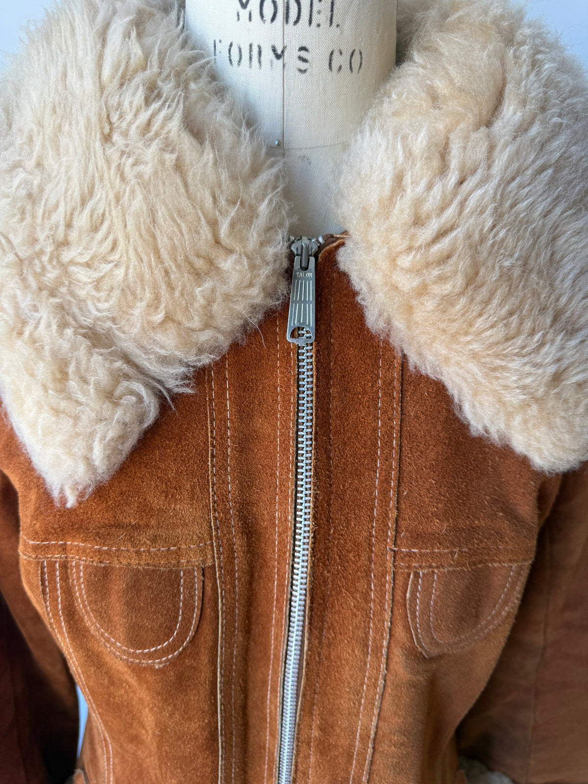 70s "Penny Lane" style Suede Sheepskin Trim Jacket w zipper
