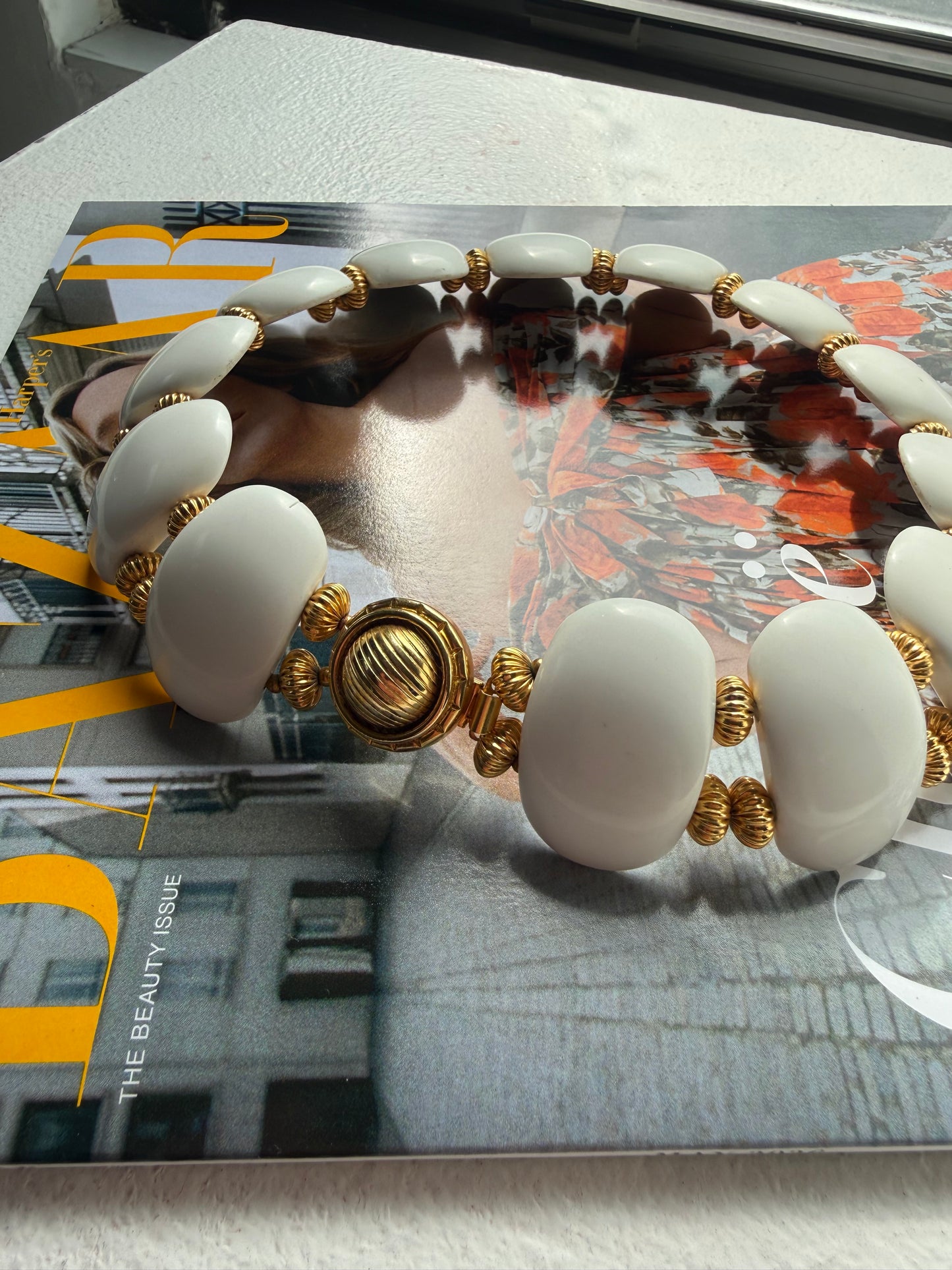 60s/70s Rare William de Lillo White Resin Collar Necklace