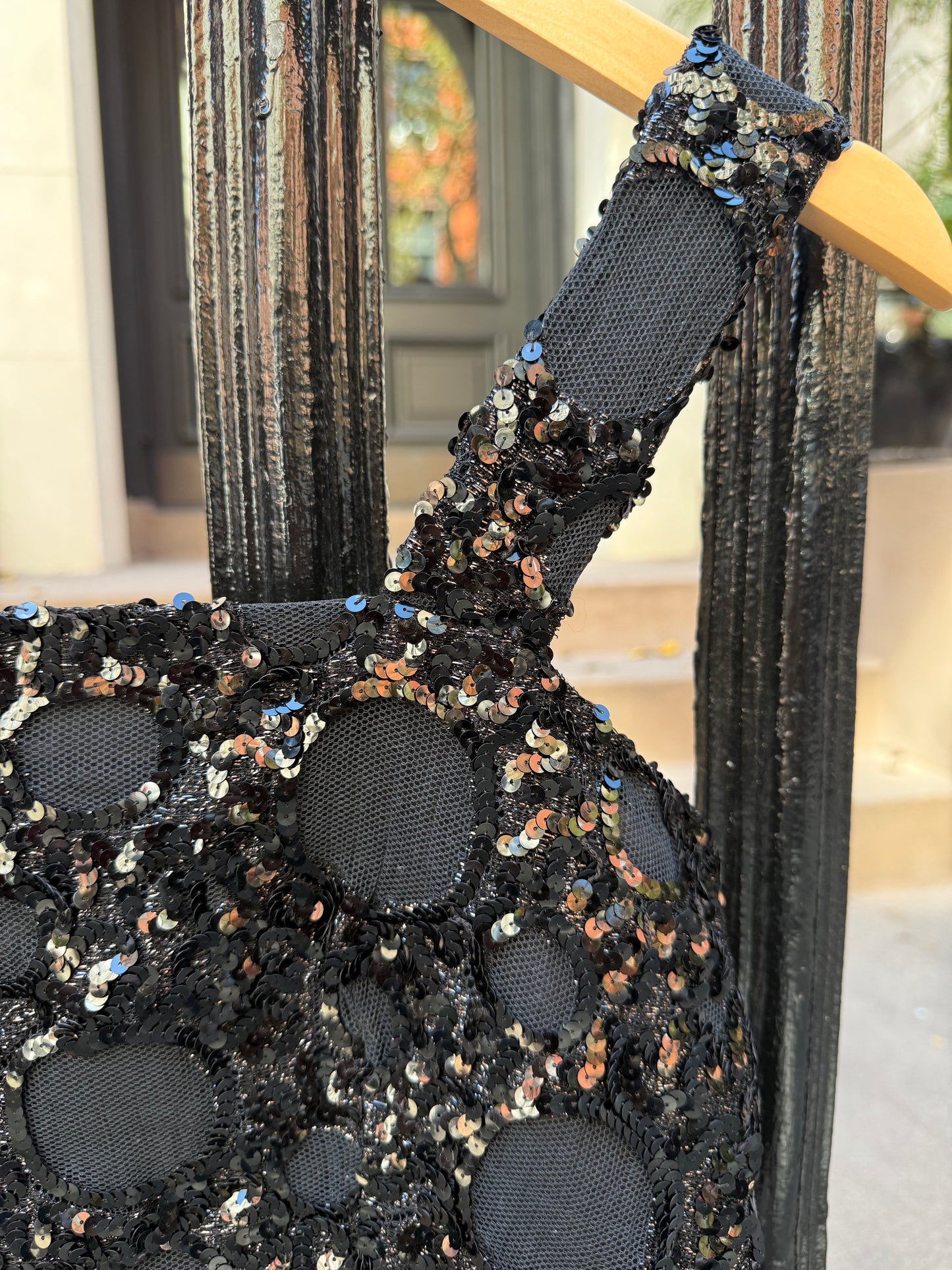 French Antique Black Sequin Crop Top