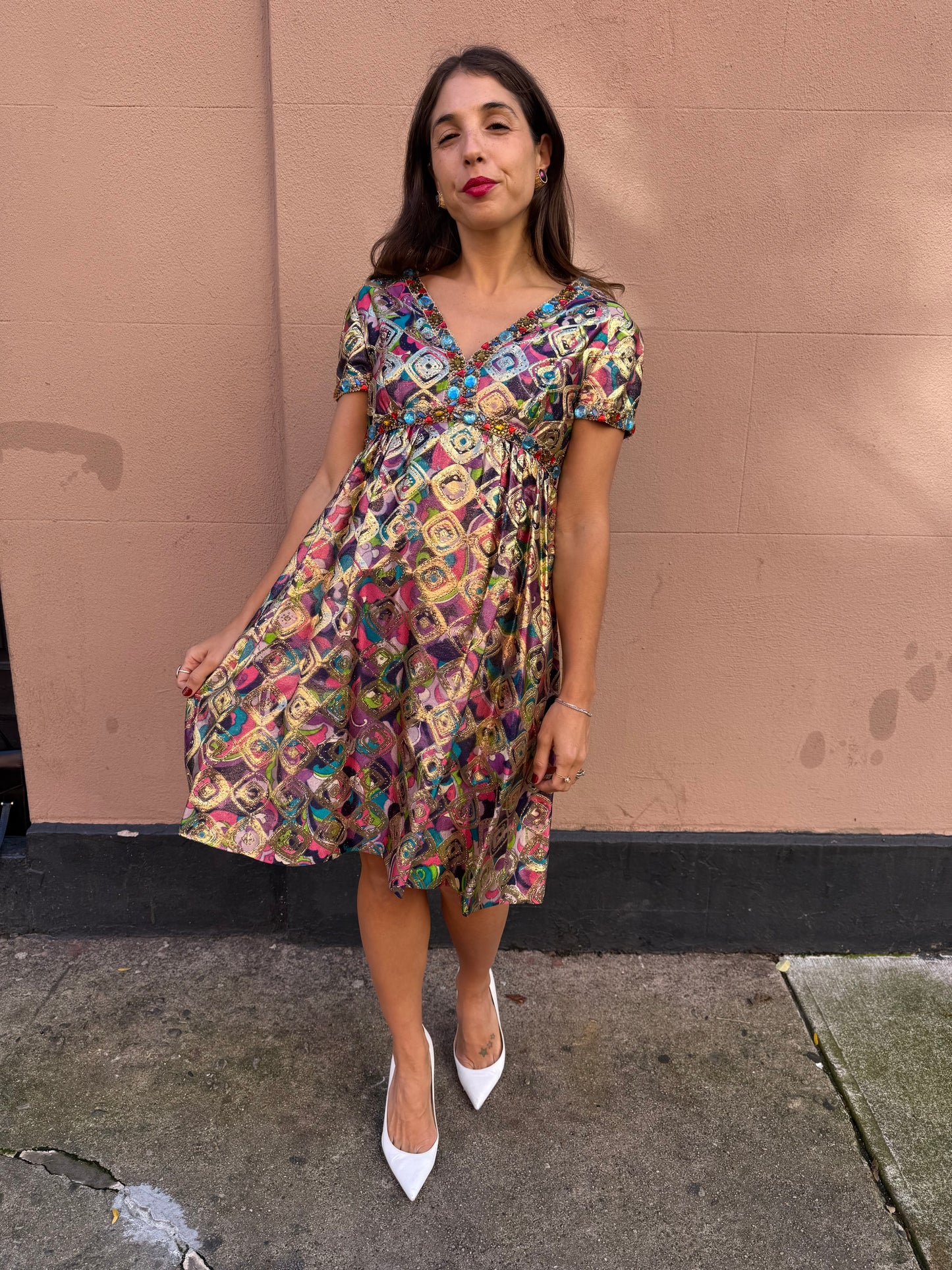 60s Malcolm Starr Rare Brocade Multicolor Dress