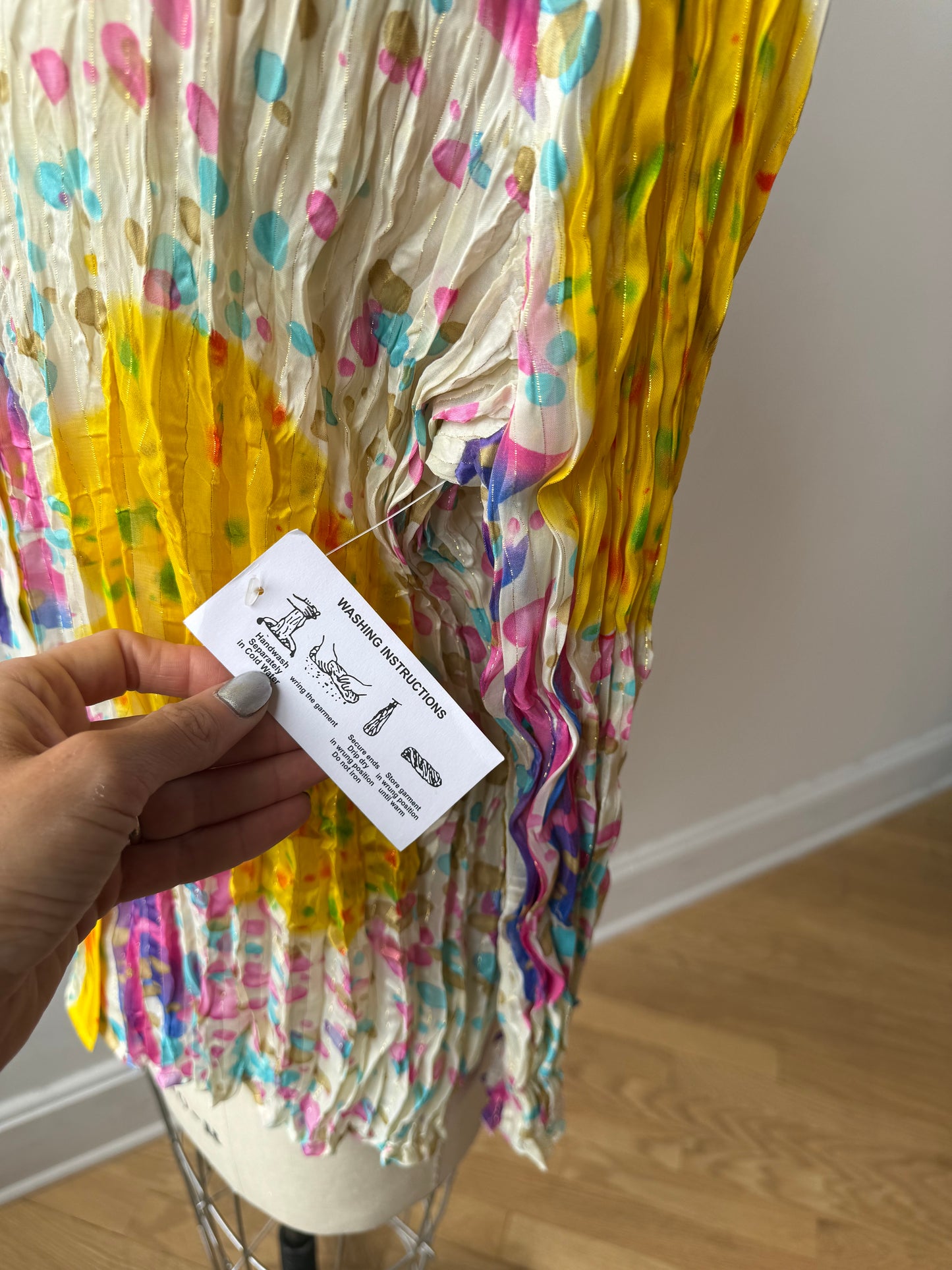 90s watercolor print crinkle blouse