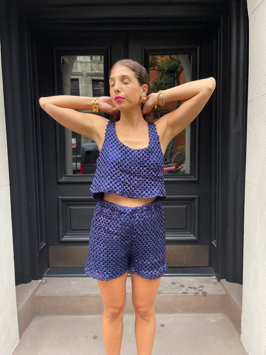 Navy Ribbon Top & Shorts