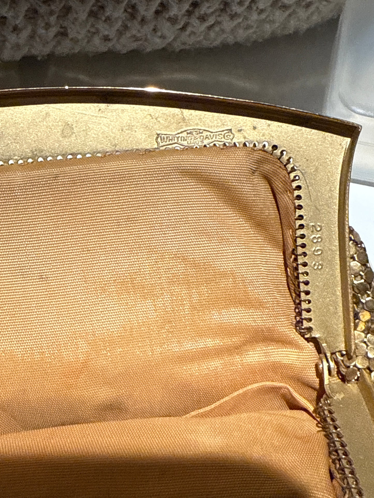 Gold Whiting & Davis Chainmail Bag with mirror