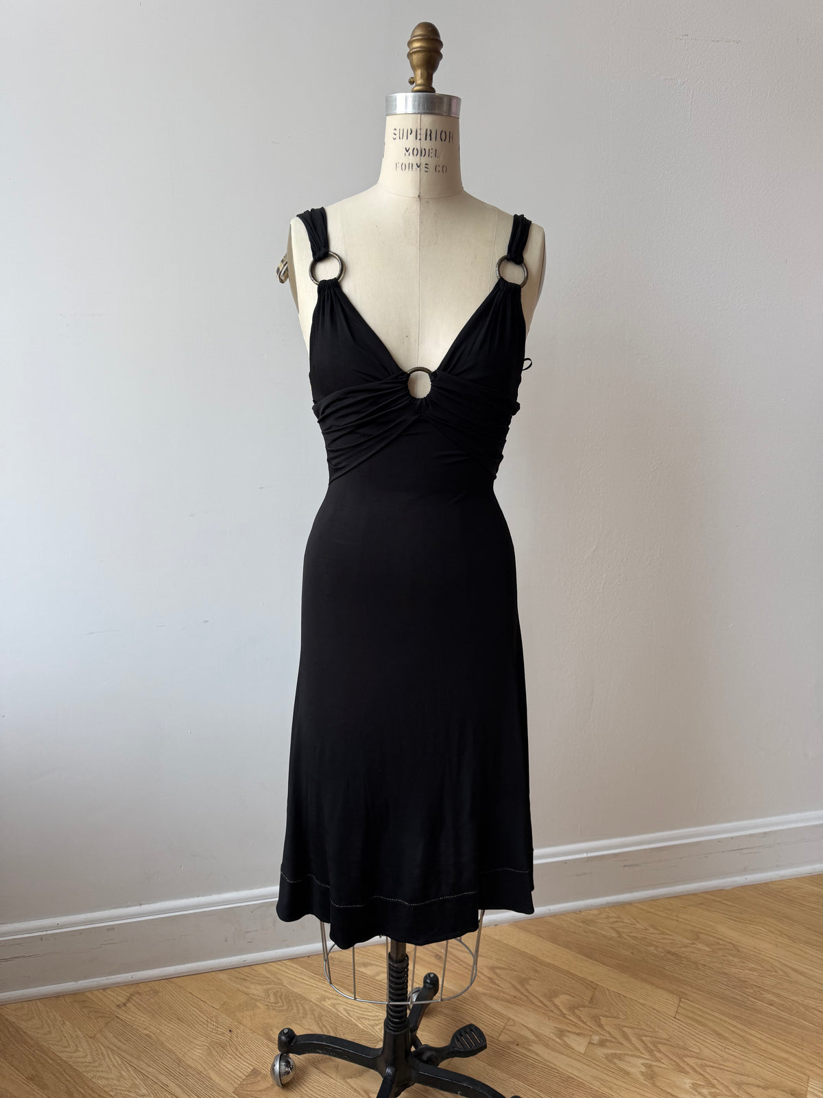 Y2K Cavalli Black Slinky Dress w Leopard bow details