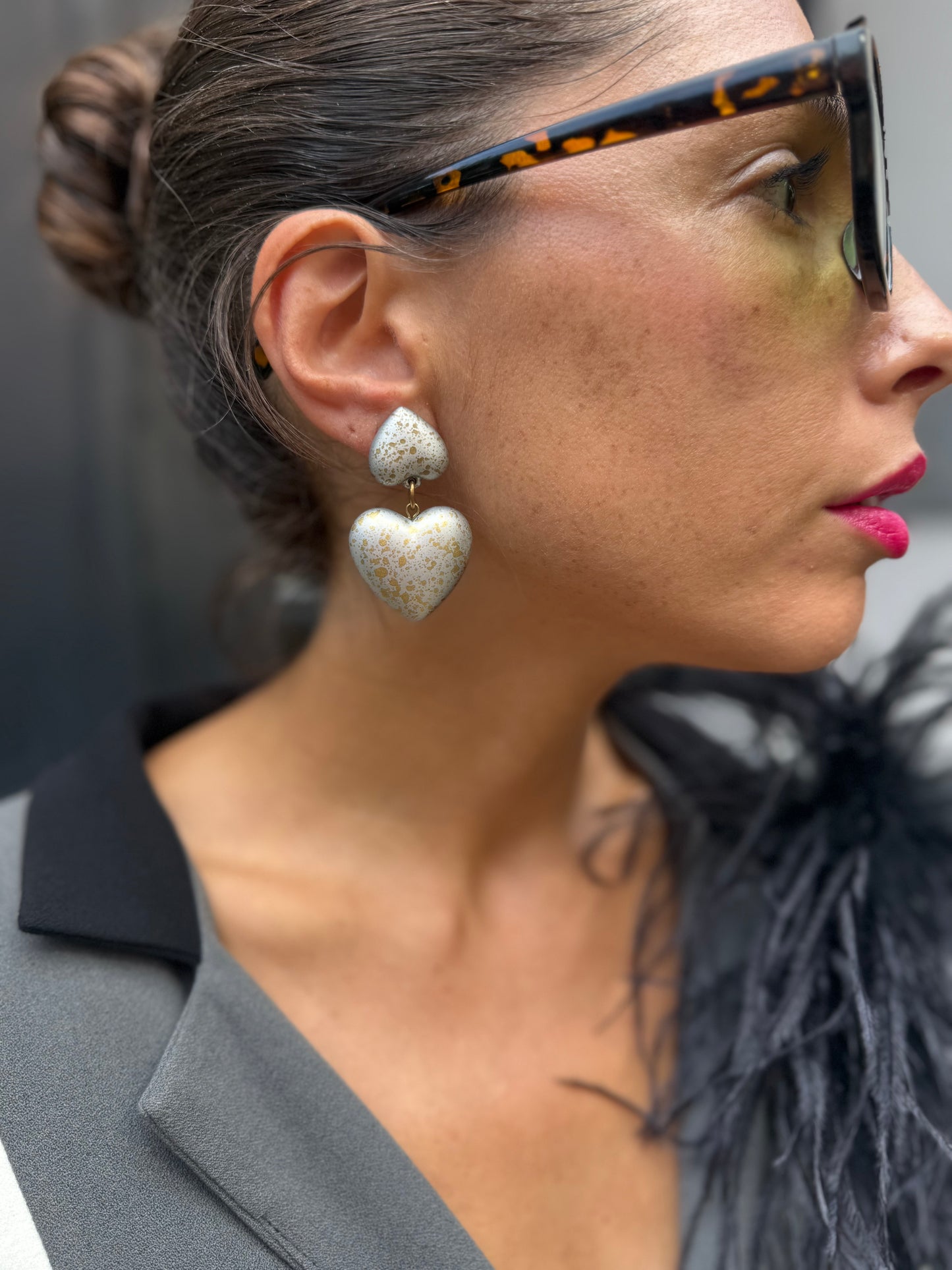 Vintage Two-Toned Puffy Heart Clip On Earrings