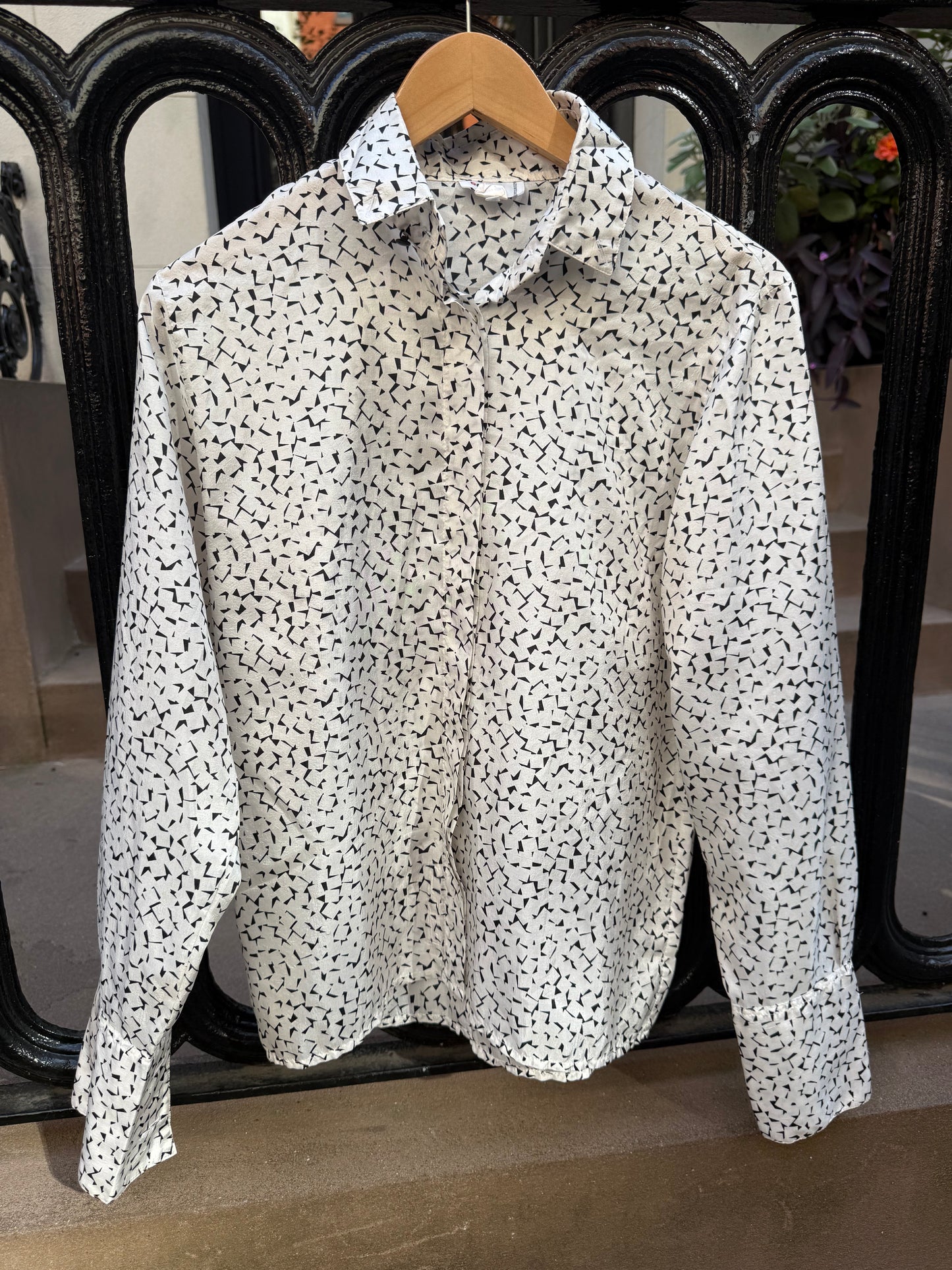 70s Rodier Black & White Print Silky Blouse