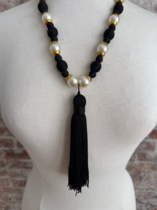 YSL faux pearl and tassel necklace