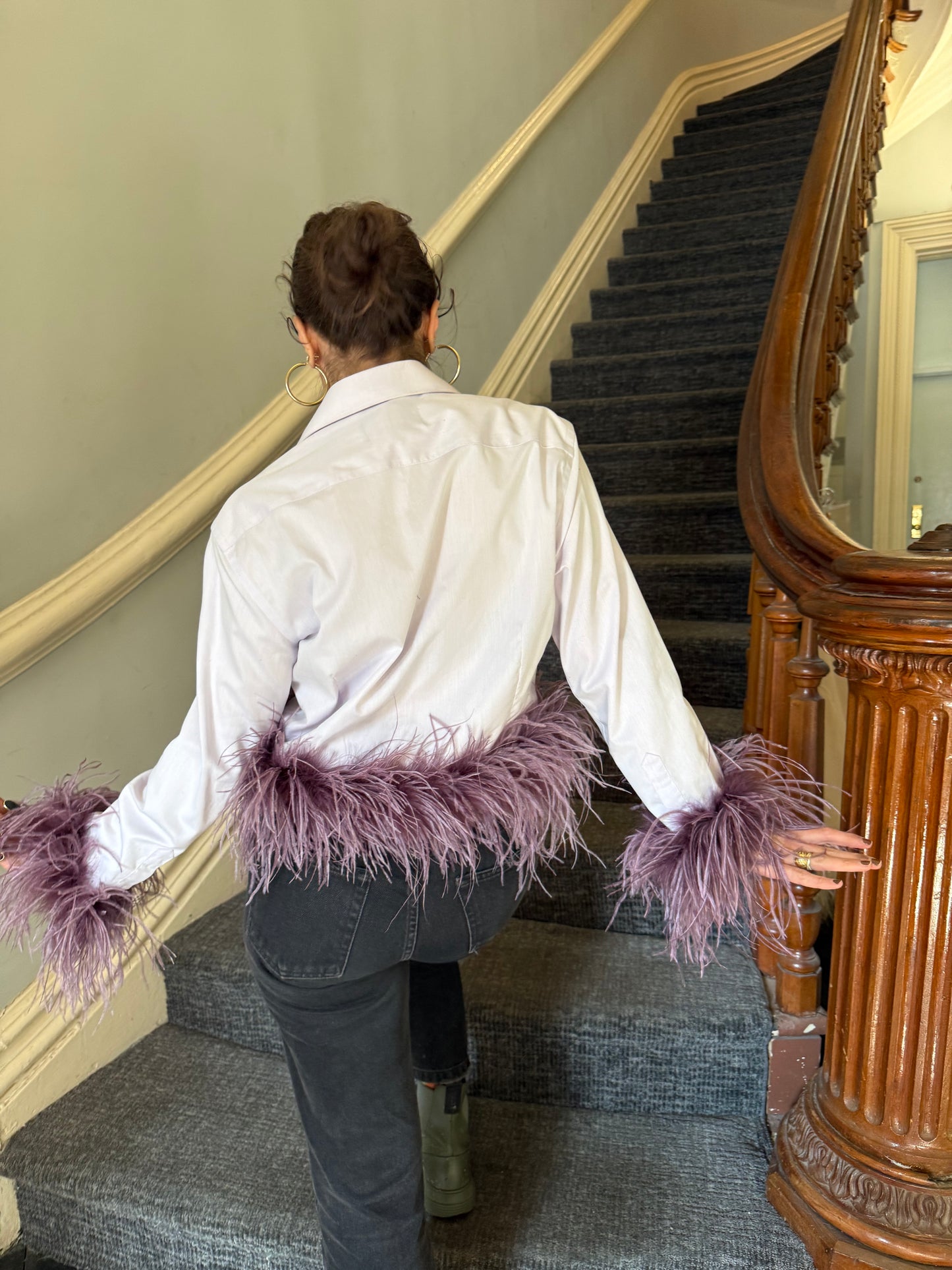 The Colette Feather Shirt - white & lilac