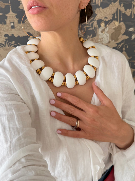 60s/70s Rare William de Lillo White Resin Collar Necklace