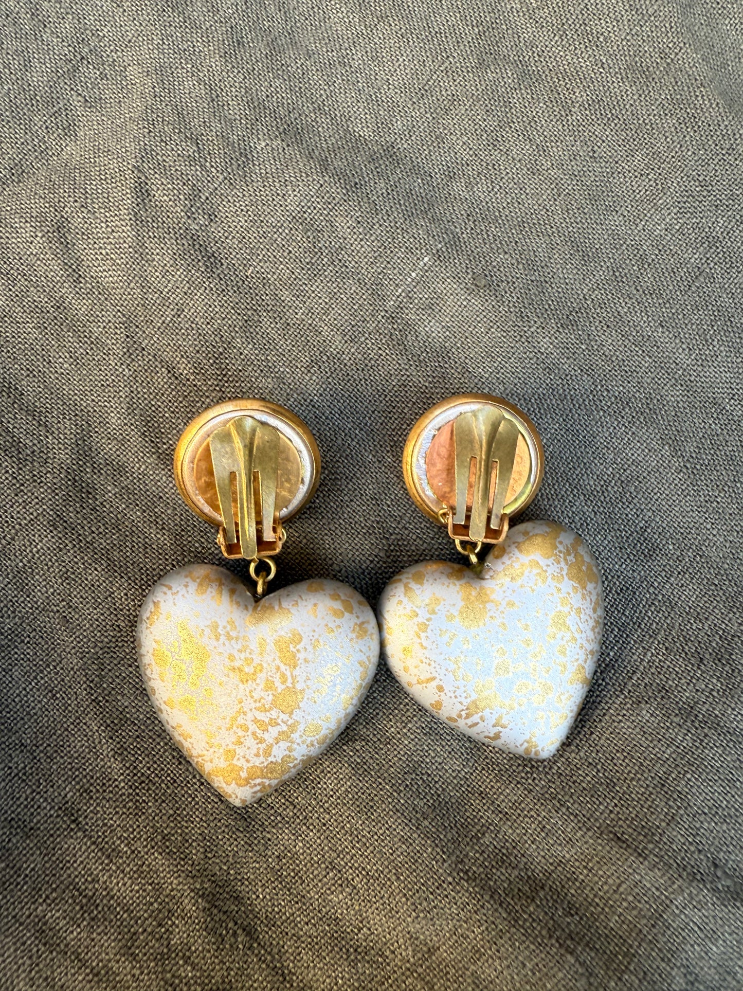 Vintage Two-Toned Puffy Heart Clip On Earrings