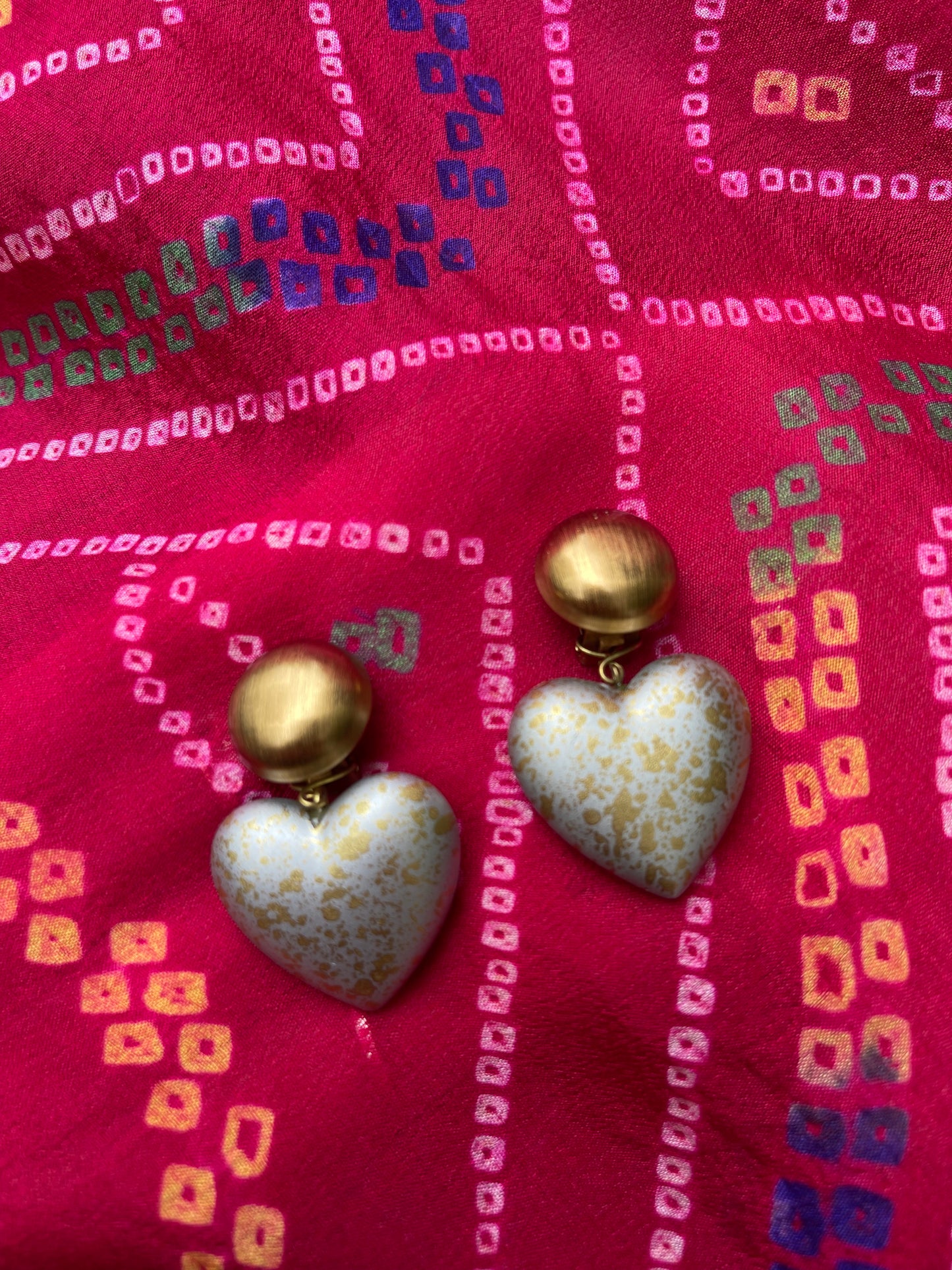 Vintage Two-Toned Puffy Heart Clip On Earrings