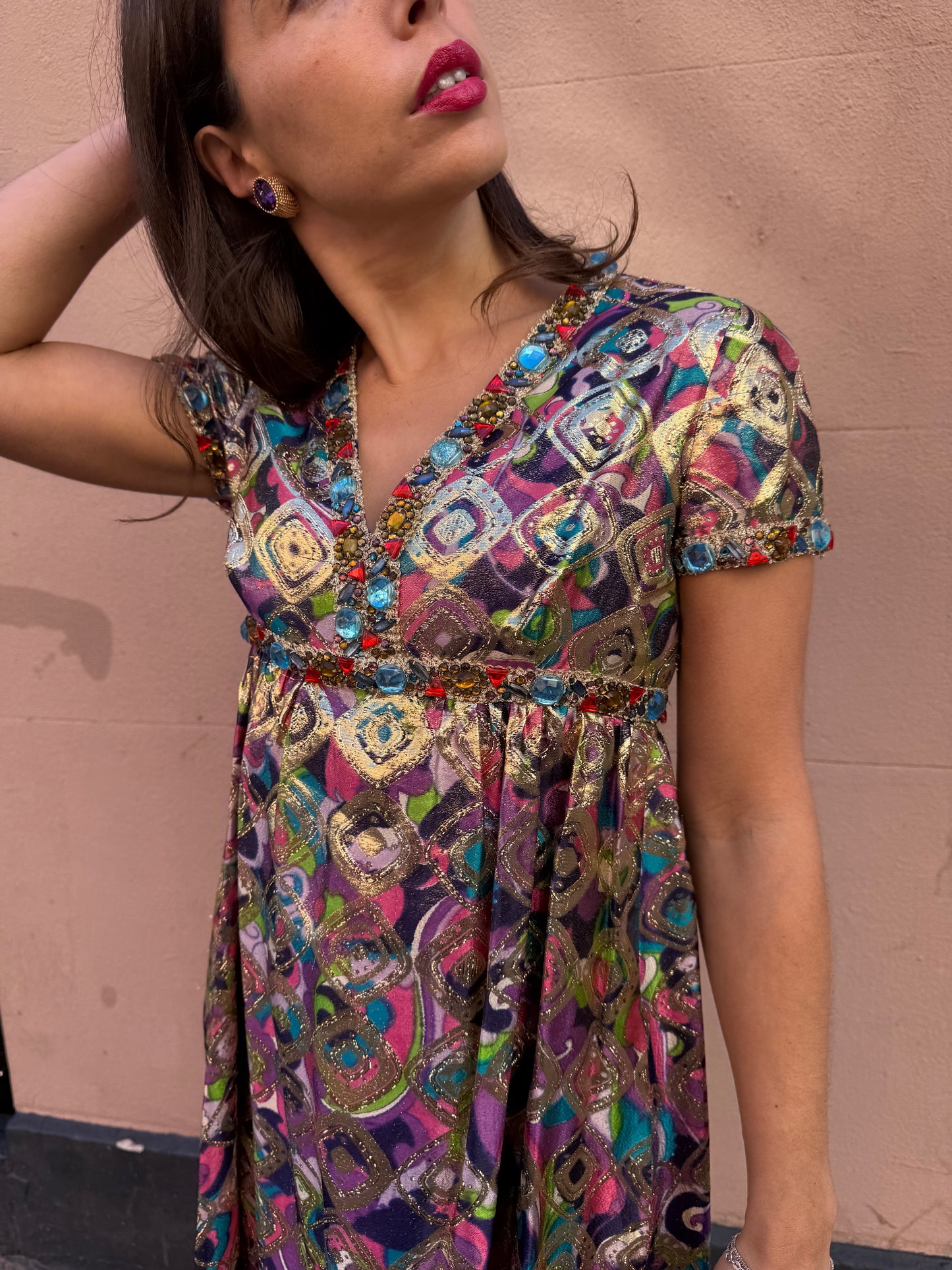 60s Malcolm Starr Rare Brocade Multicolor Dress