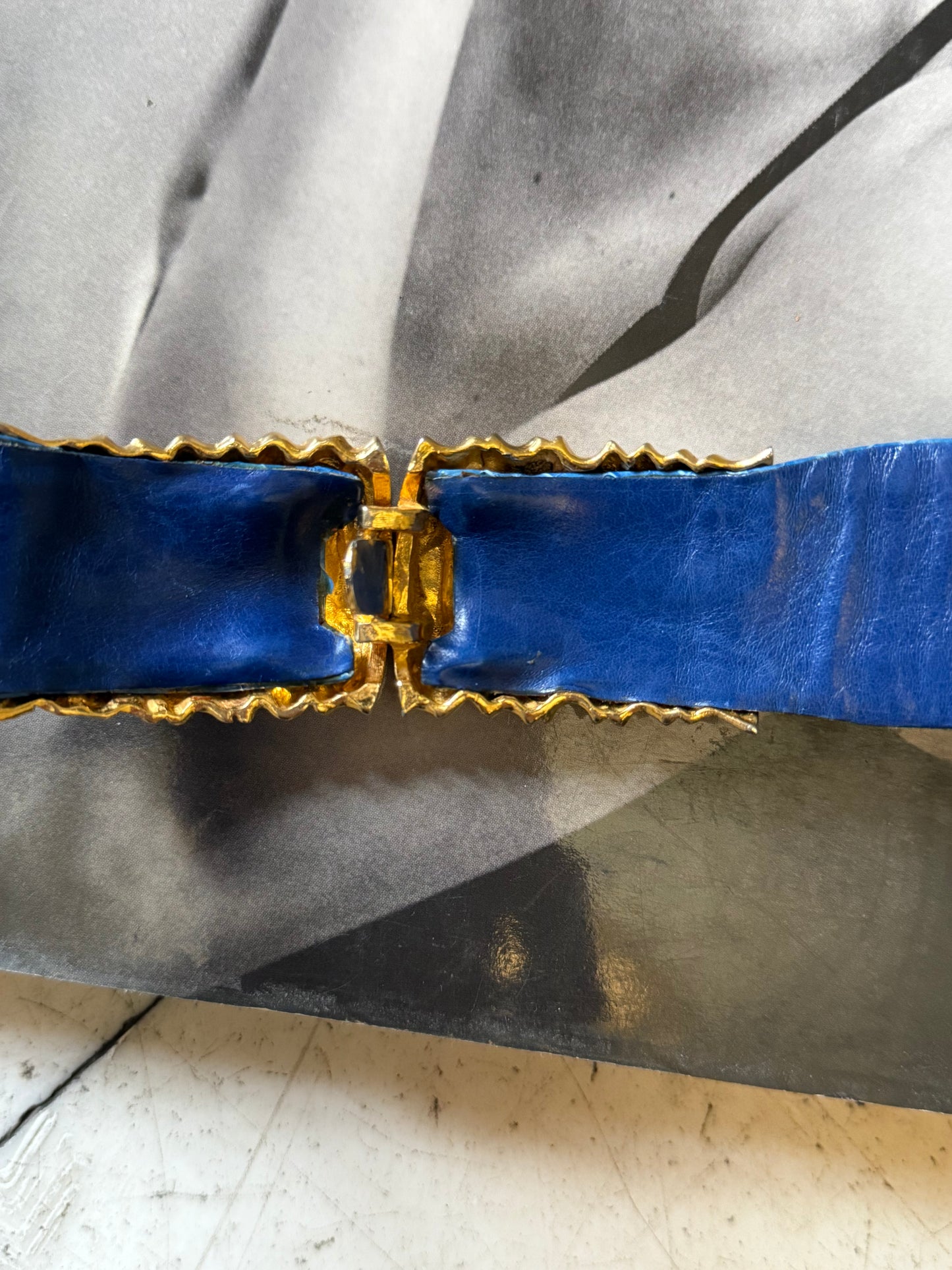 Judith Leiber Blue Snakeskin Belt, up to 33"