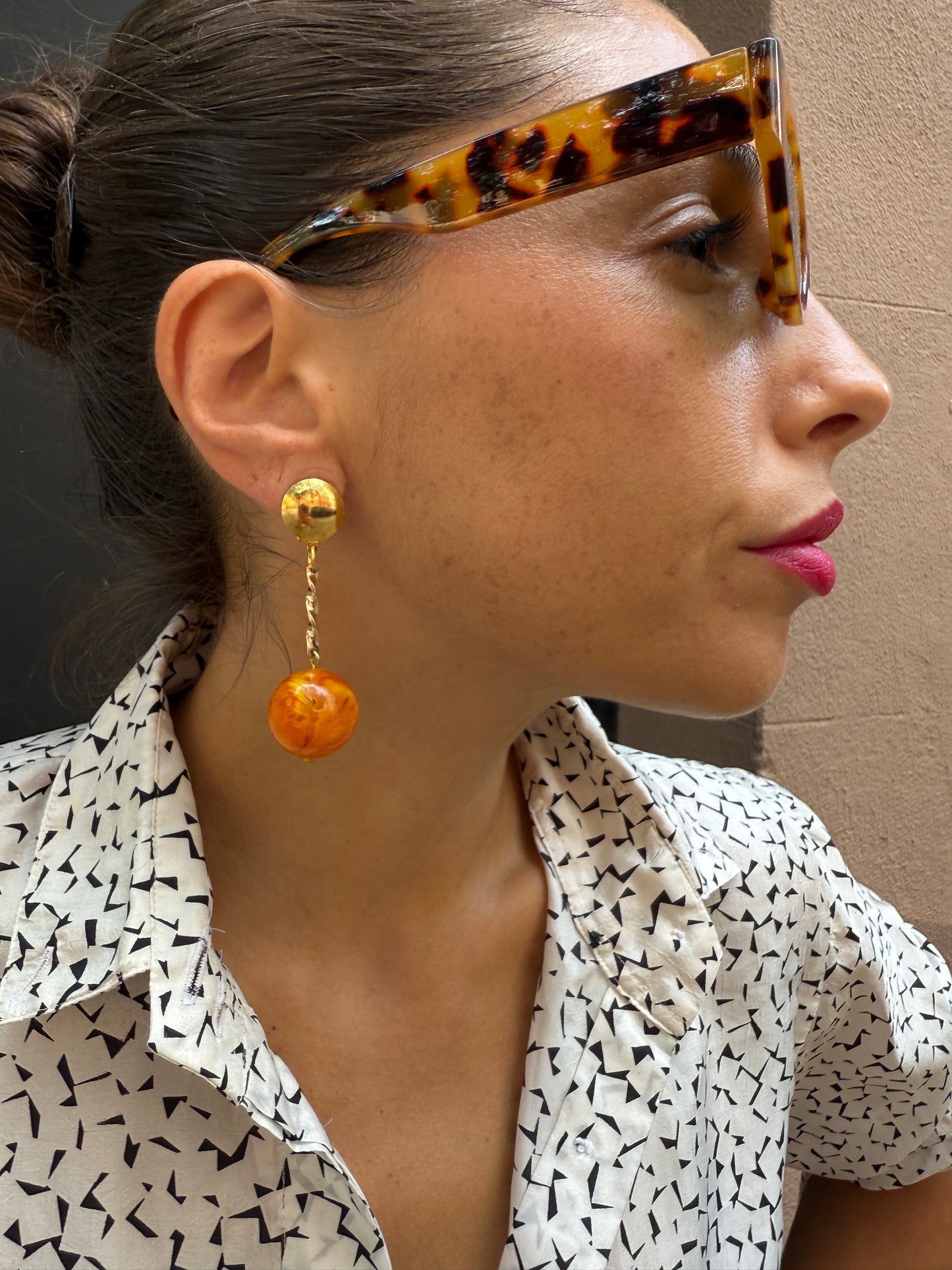 60s Vintage Orange Resin Ball Drop Earrings