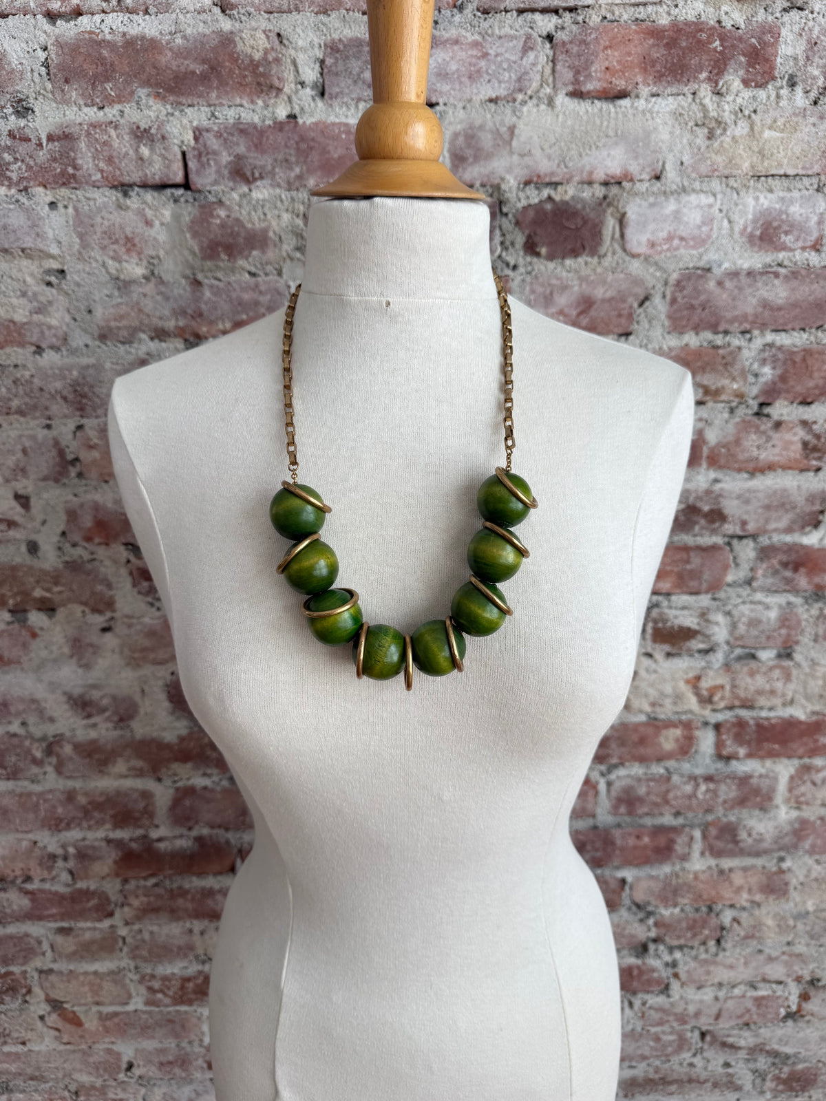 1950s brass & wooden bead necklace