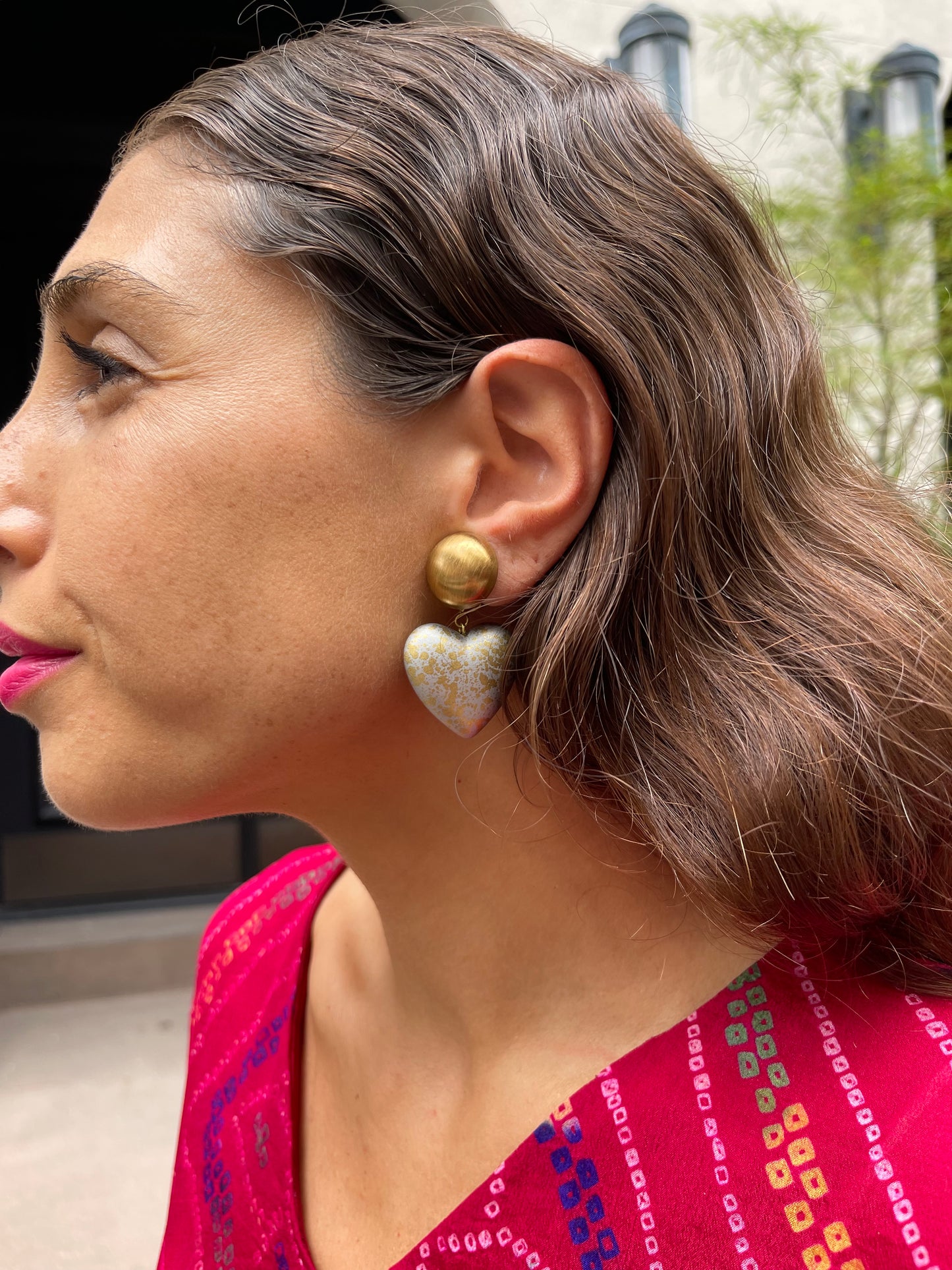 Vintage Two-Toned Puffy Heart Clip On Earrings