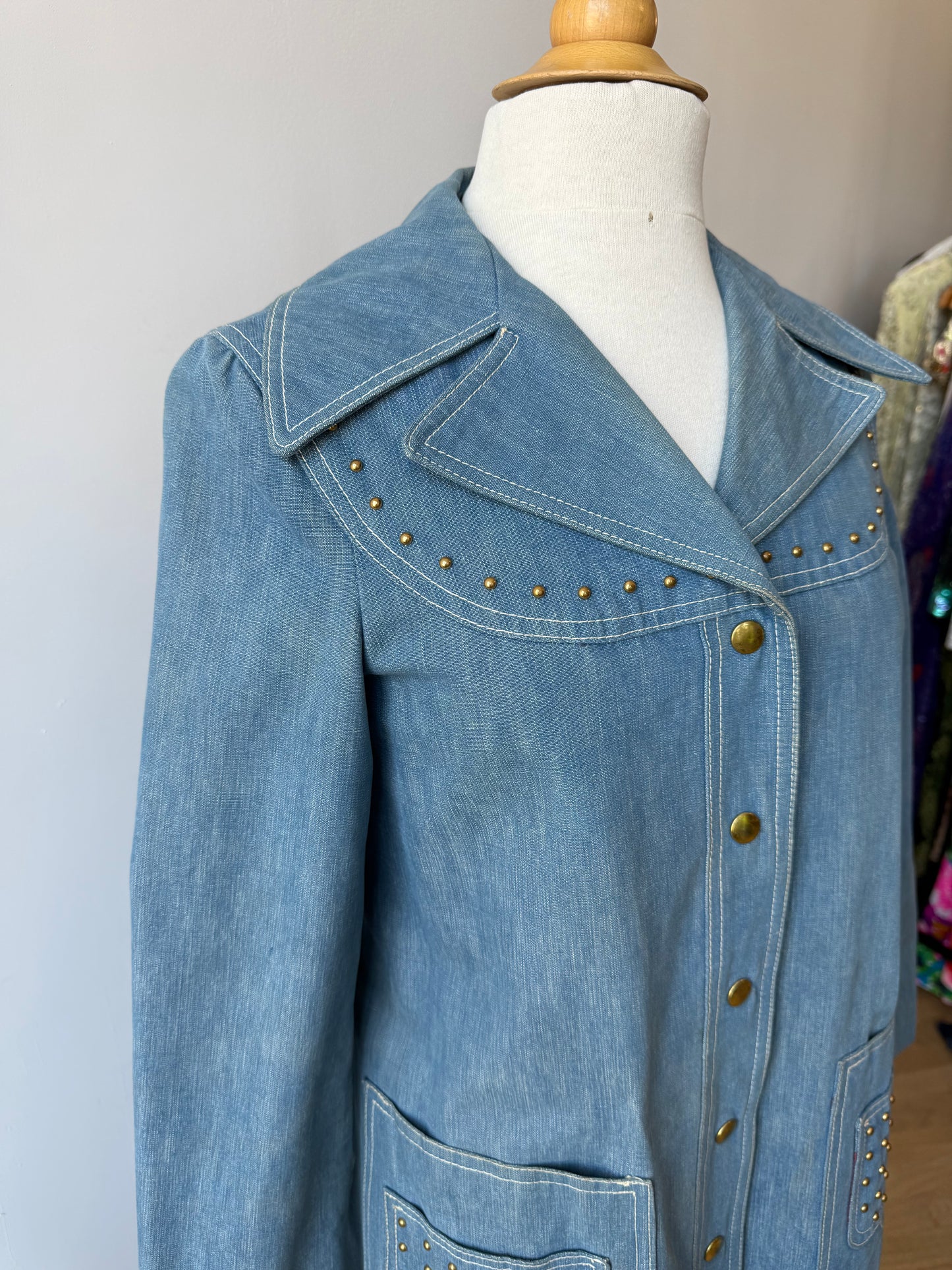 60s/70s Rovercoat Studded Denim Coat