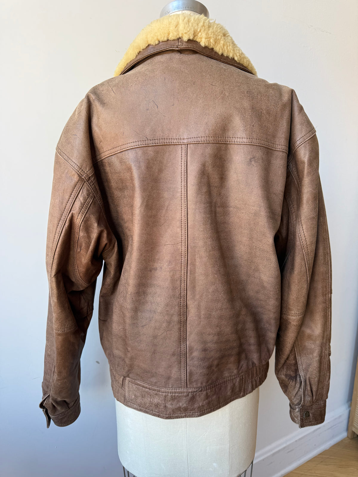 80s Distressed Leather Aviator Bomber Jacket