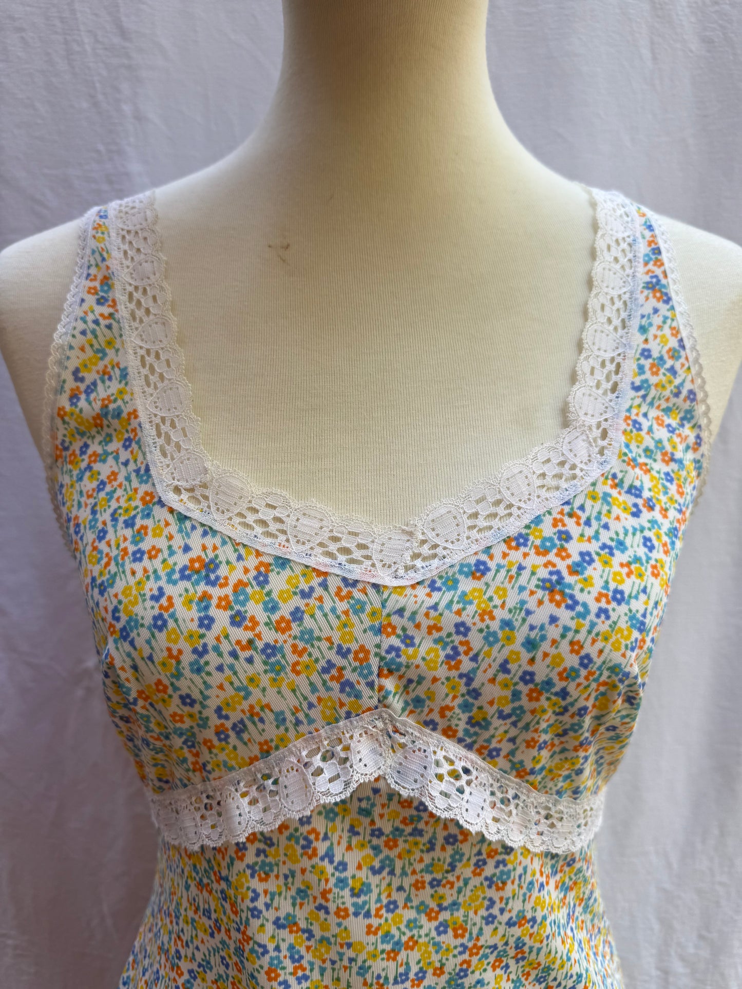 60s Floral Nylon Slip Dress, medium