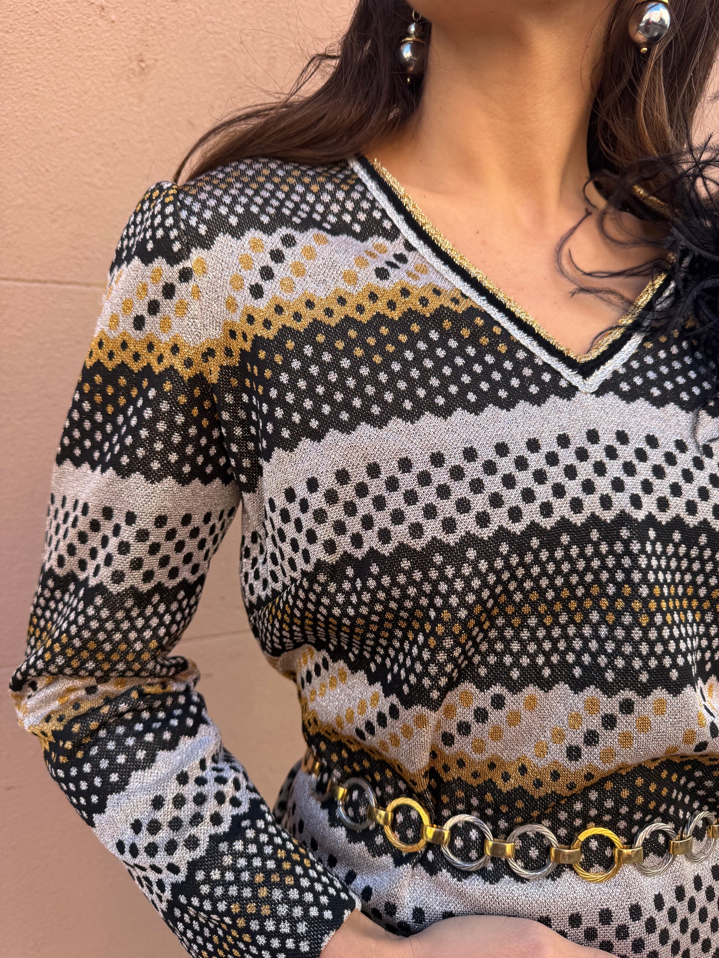 70s Knit Lurex Maxi Dress