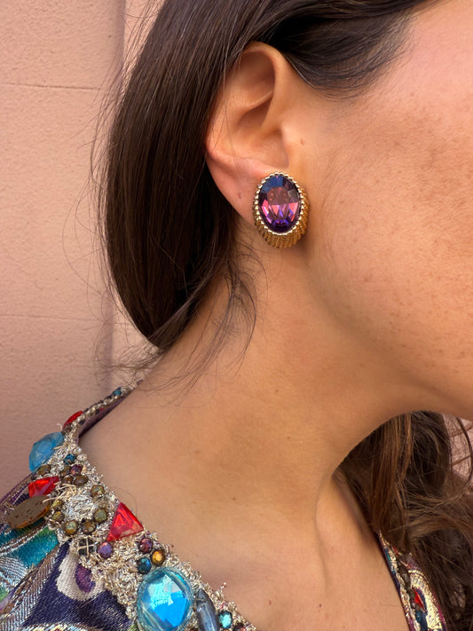 Vintage Napier Gold Plated Amethyst Glass Crystal