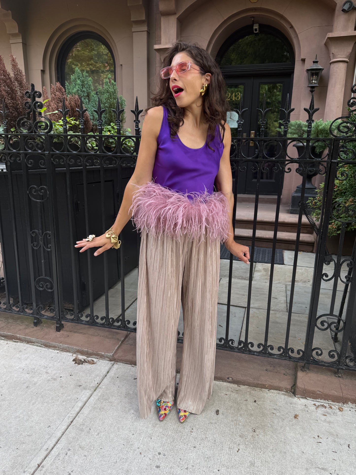 The Belle Silk Tank, purple & blush