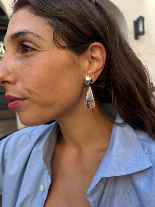 Vintage Wire-Wrapped Crystal Drop Earrings – Retro Statement Jewelry with Mixed Metals