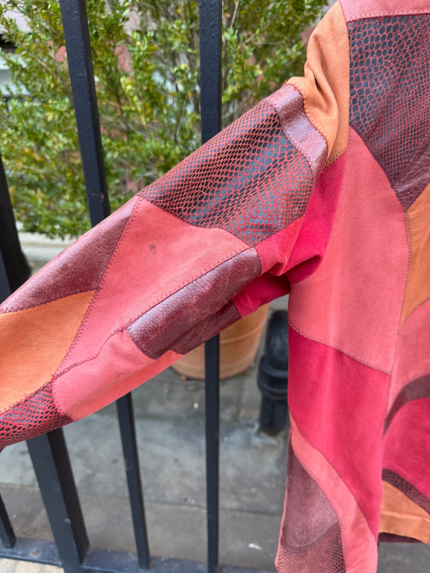 70s Red Patchwork Leather Jacket