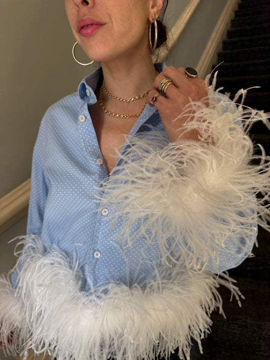 The Colette Feather Shirt - Blue & White