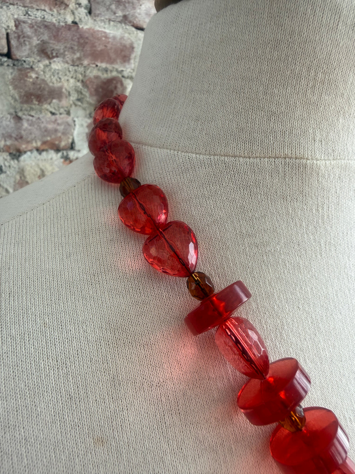 Vintage red resin beaded necklace