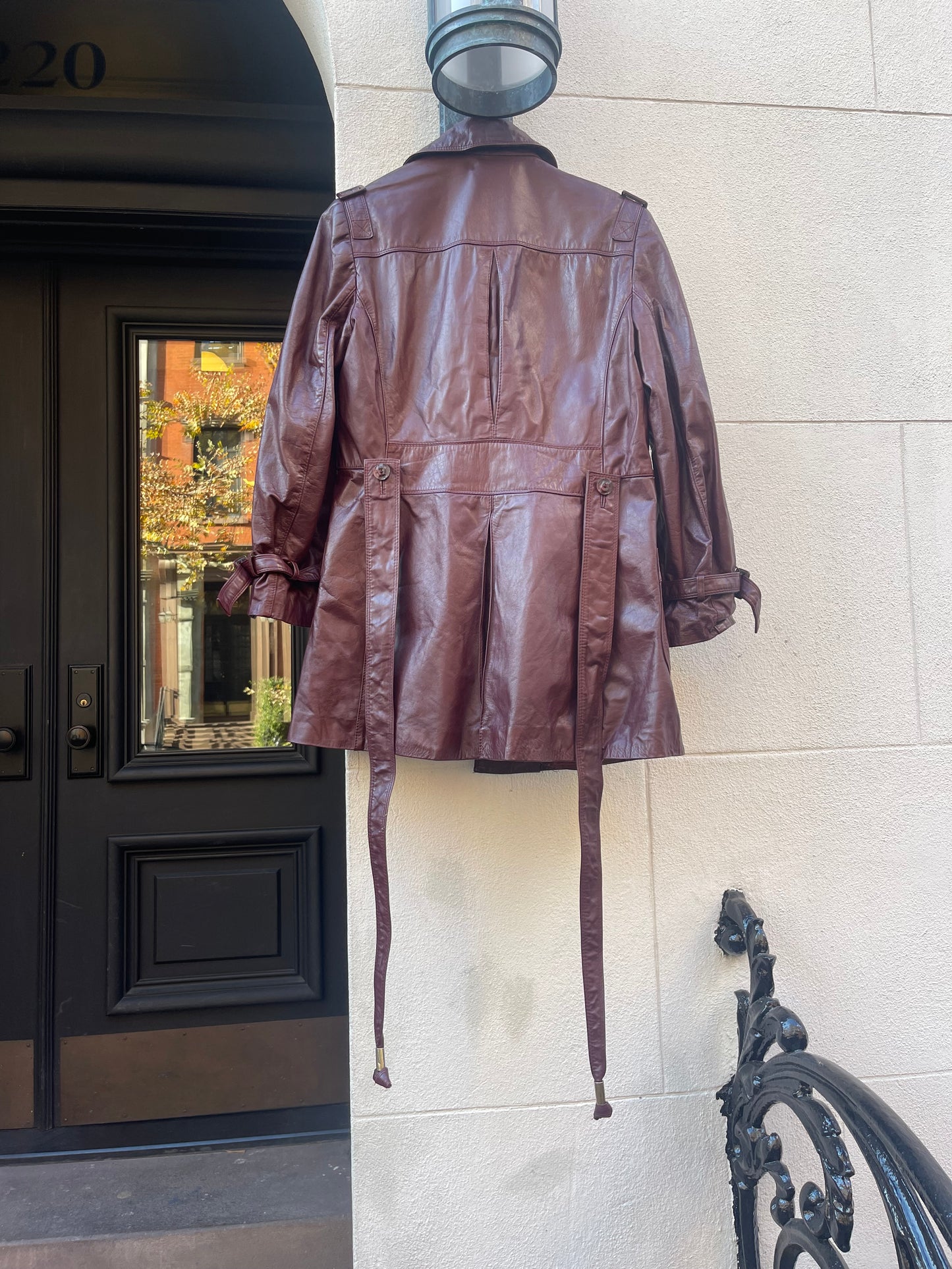 70s burgundy leather trench