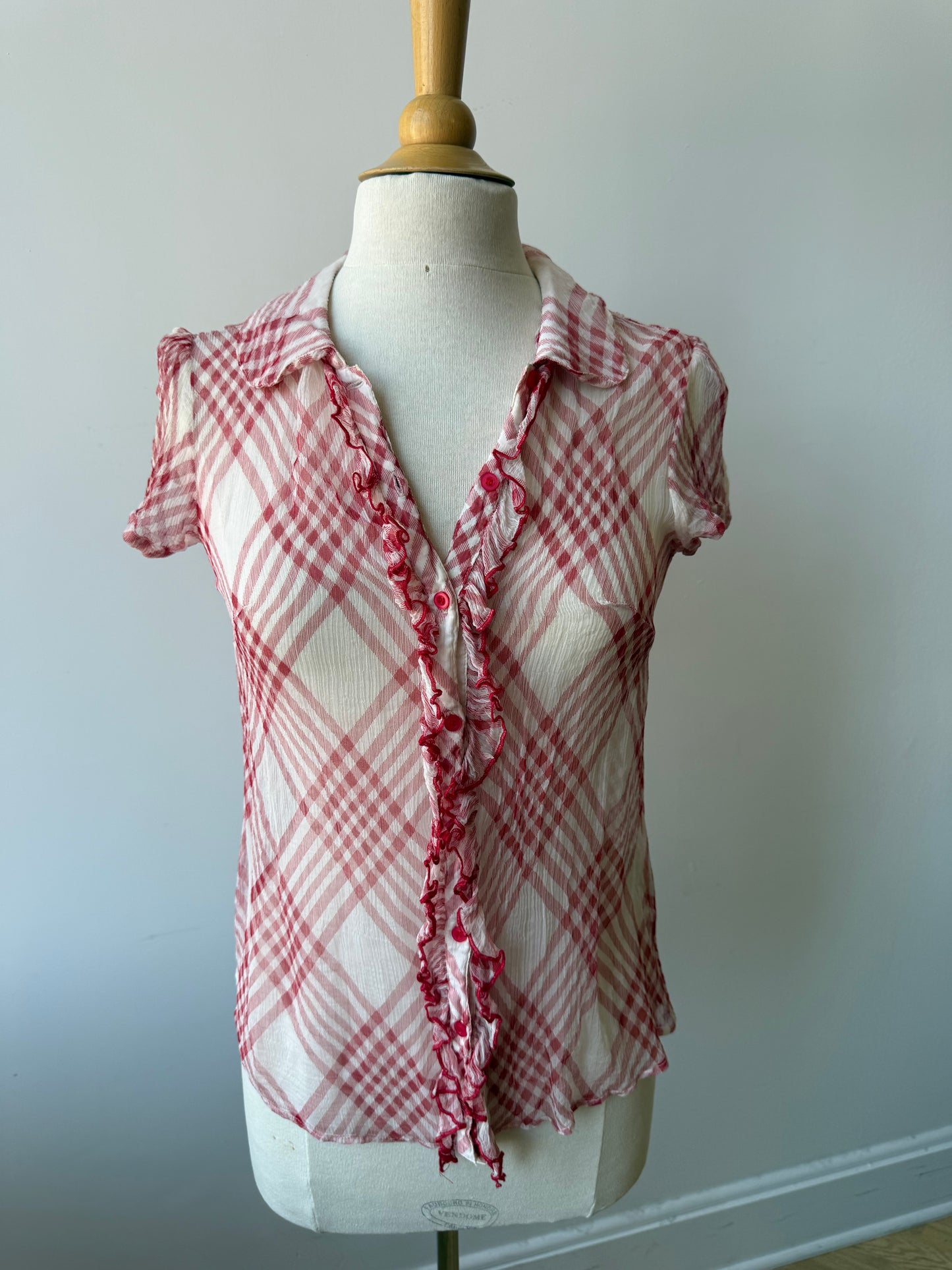 Y2K Vintage Sheer Red Plaid Blouse
