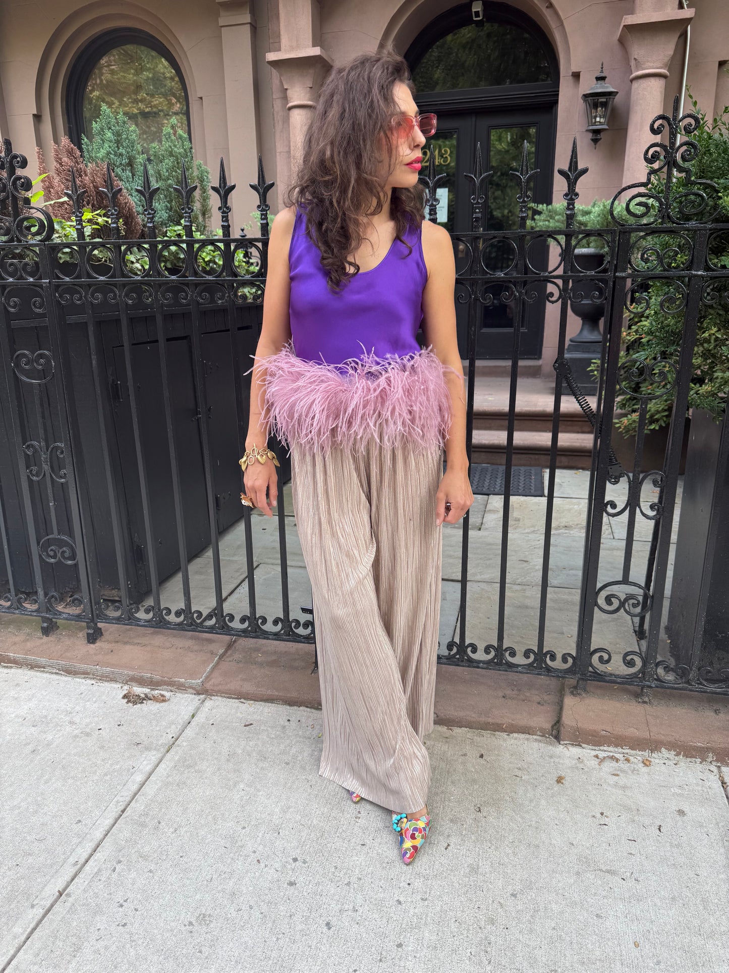 The Belle Silk Tank, purple & blush