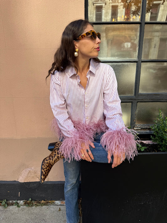 The Colette Feather Top - Red Ticking Stripe & Dusty Rose