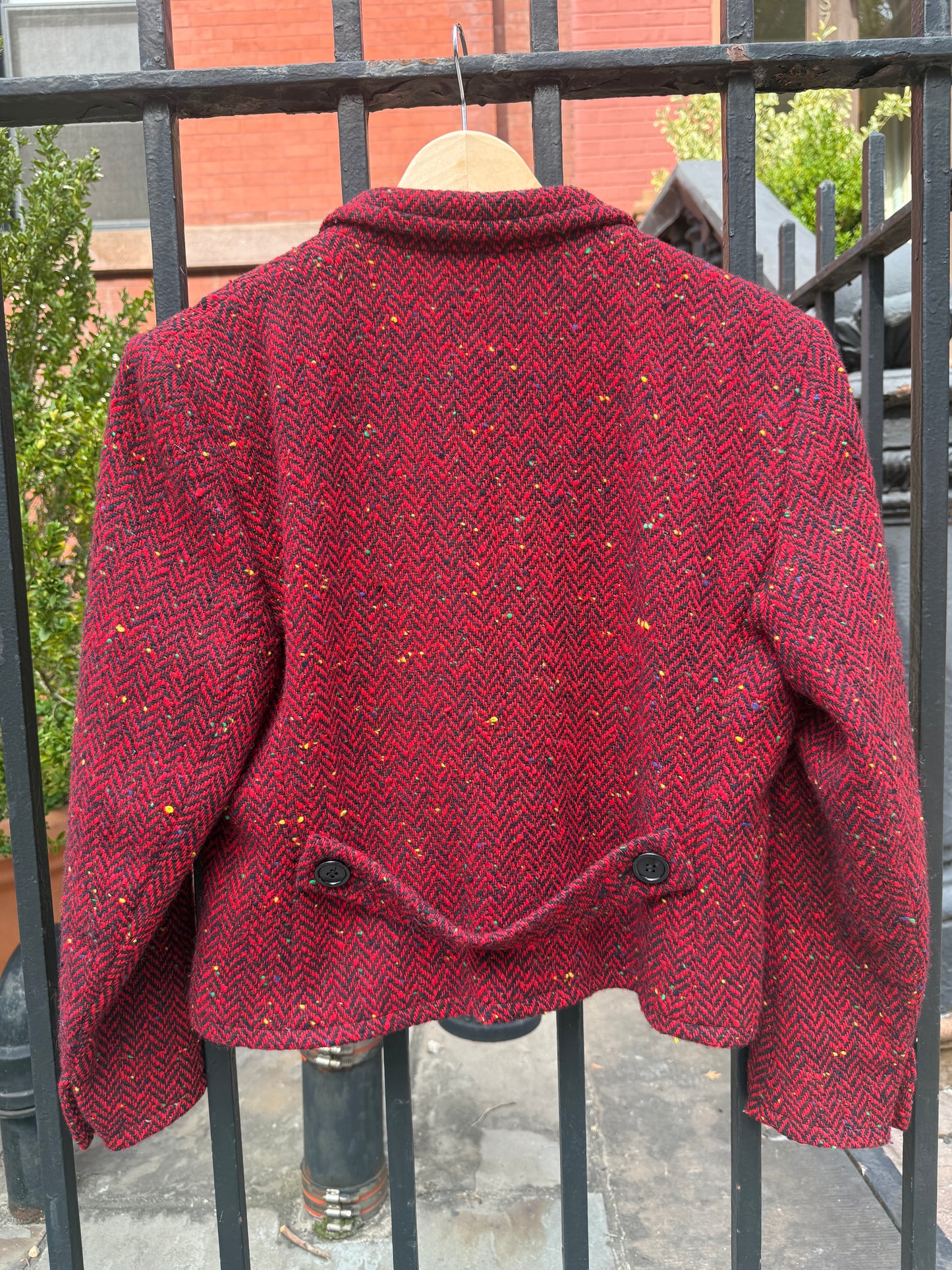 80s Guy Laroche Red Herringbone Tweed Jacket