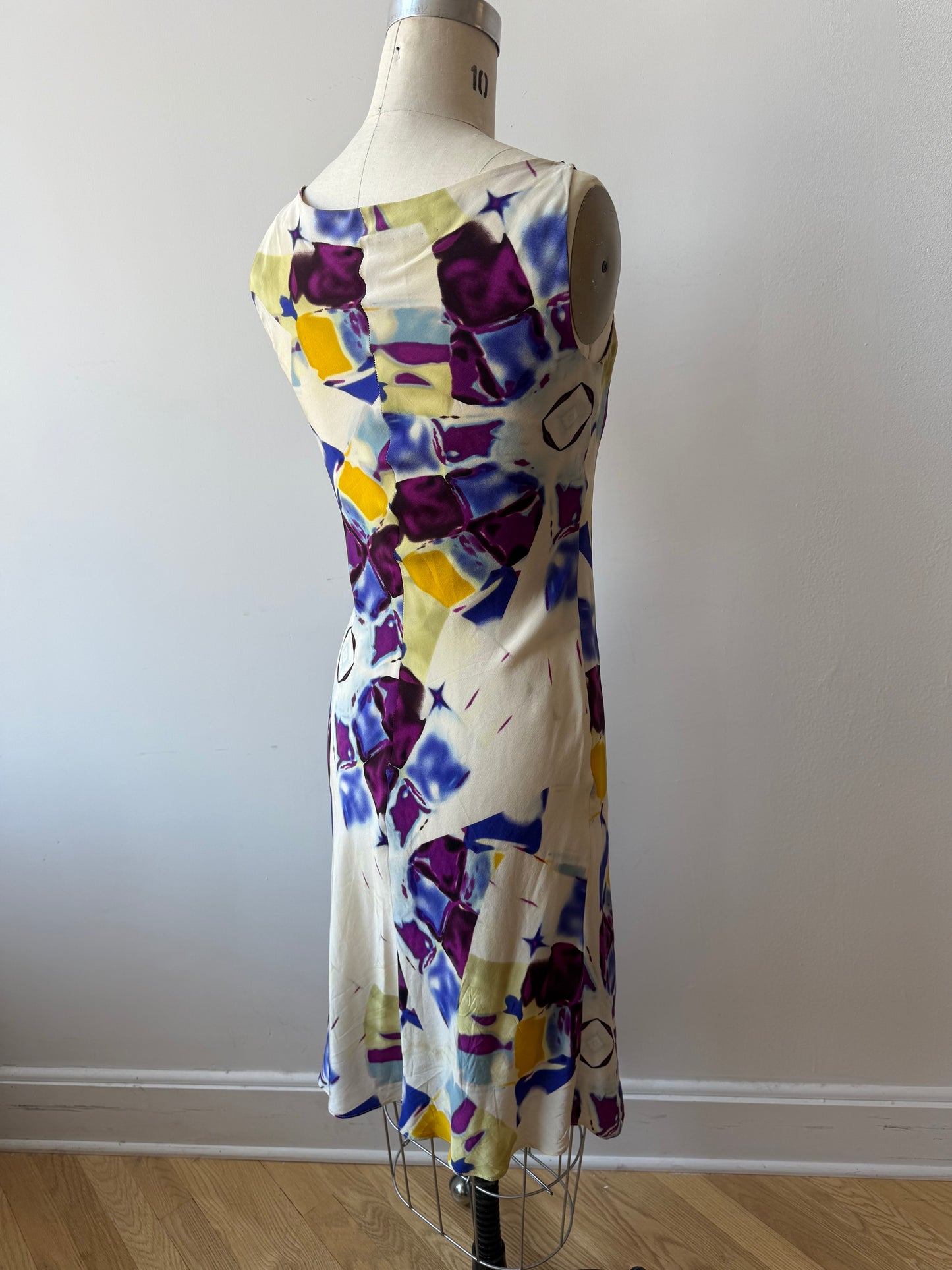 Y2K Mugler silk dress abstract print