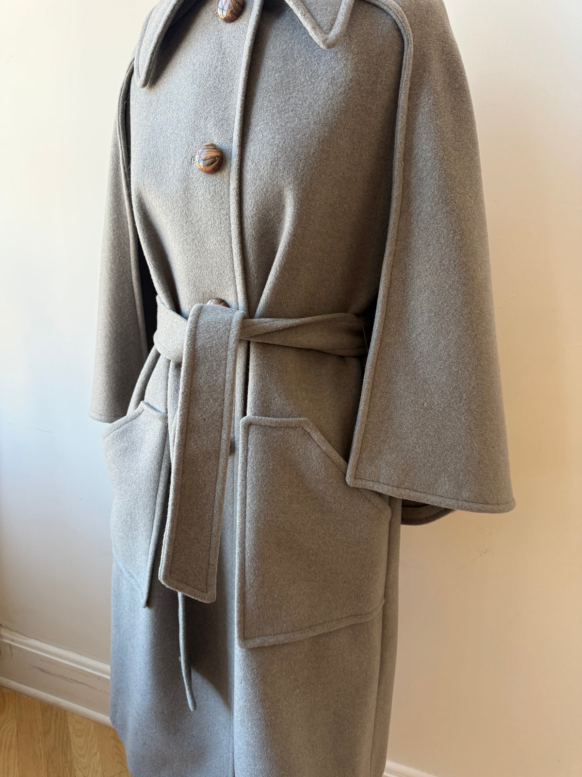 1960s Grey Boil Wool Capelet Coat