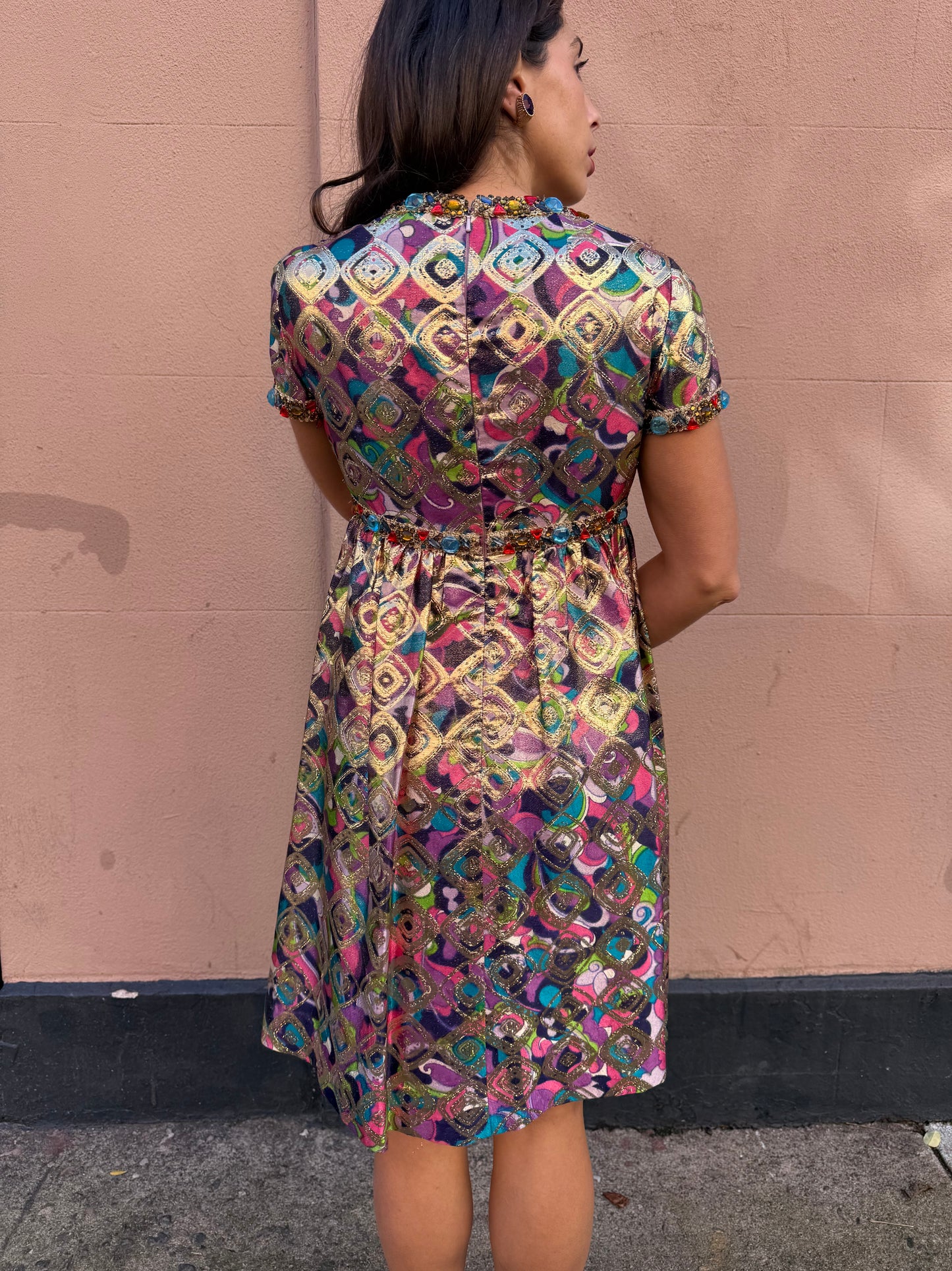 60s Malcolm Starr Rare Brocade Multicolor Dress