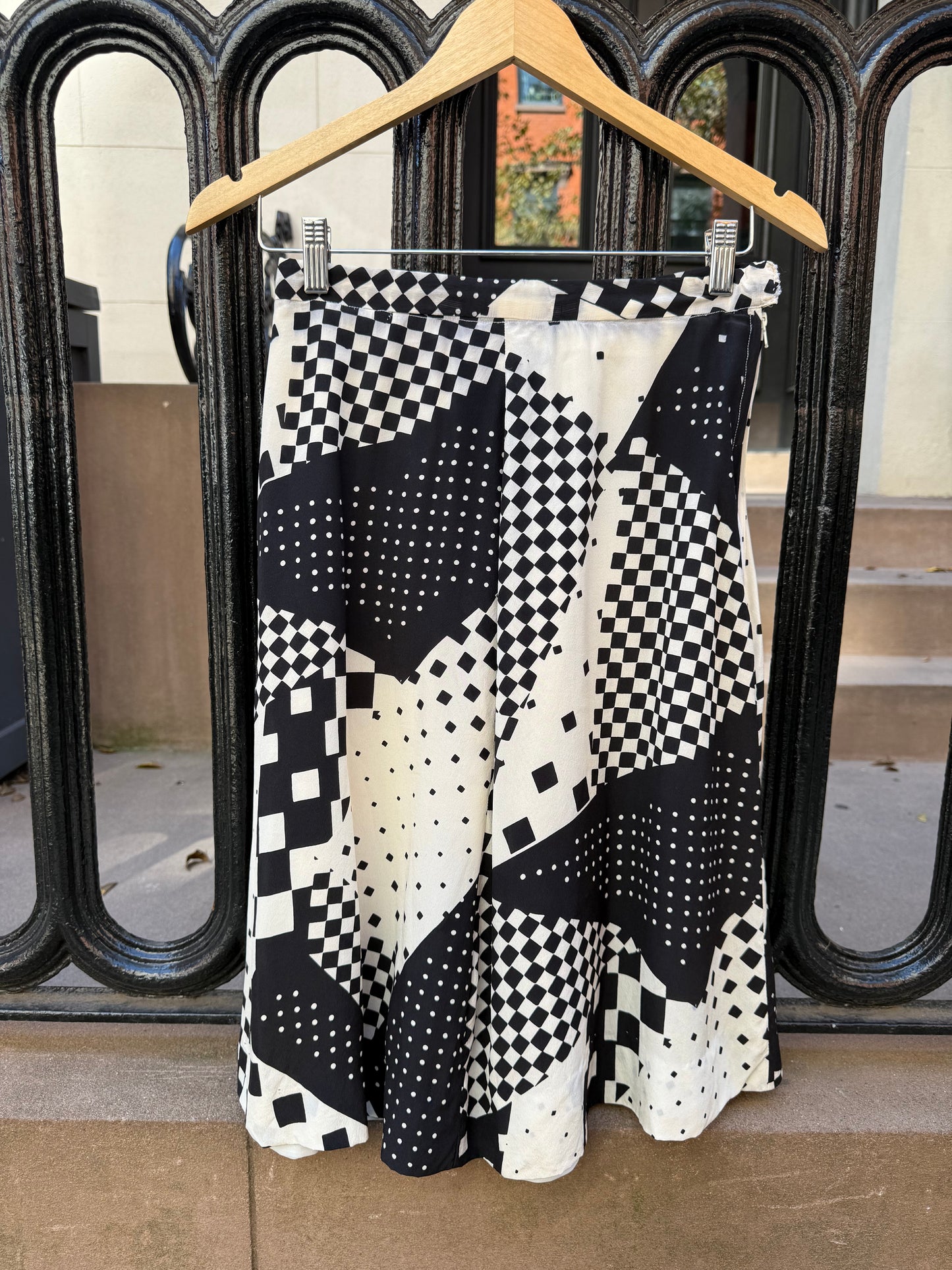40s Black & White Geometric Printed Skirt