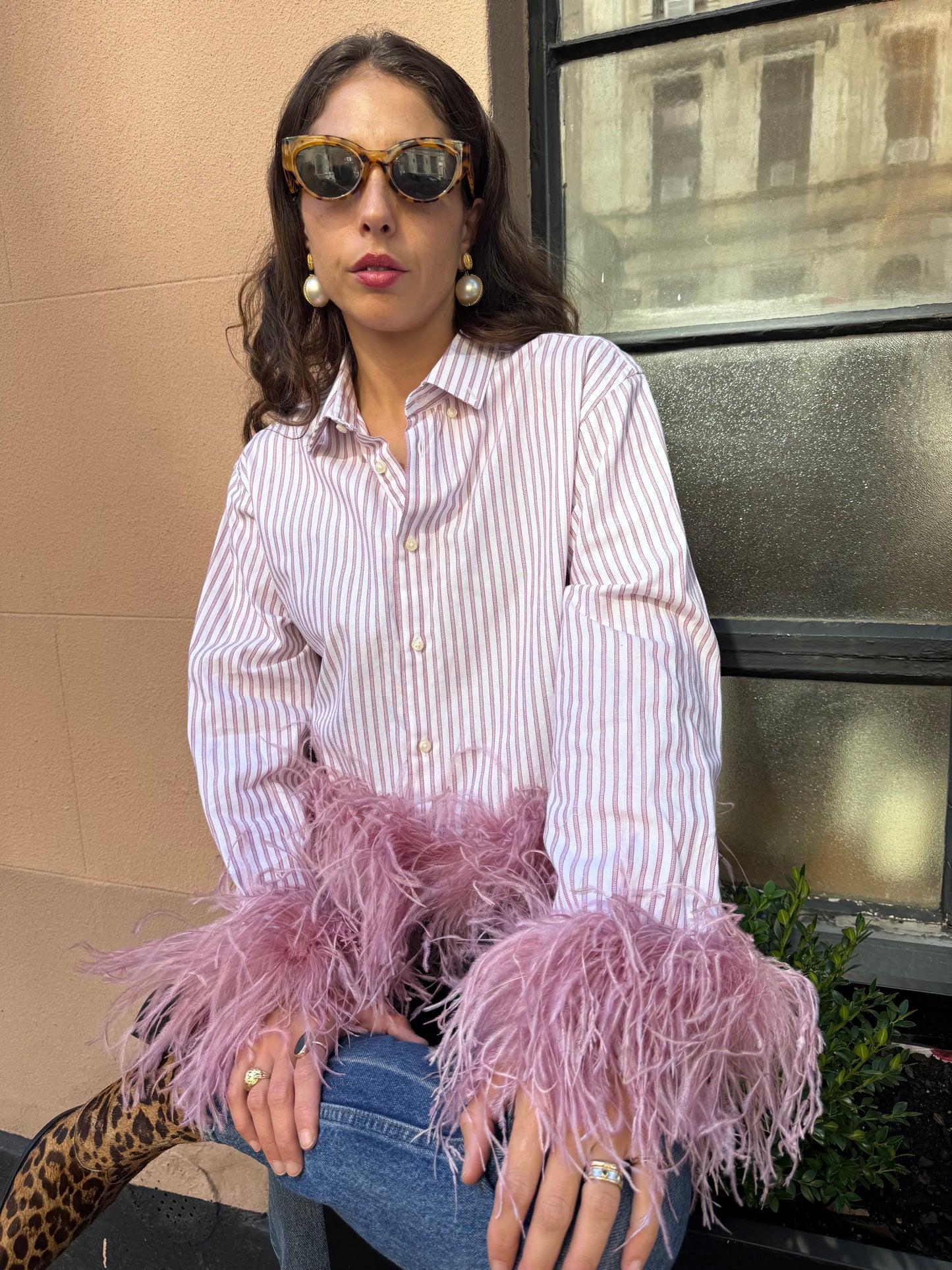 The Colette Feather Top - Red Ticking Stripe & Dusty Rose