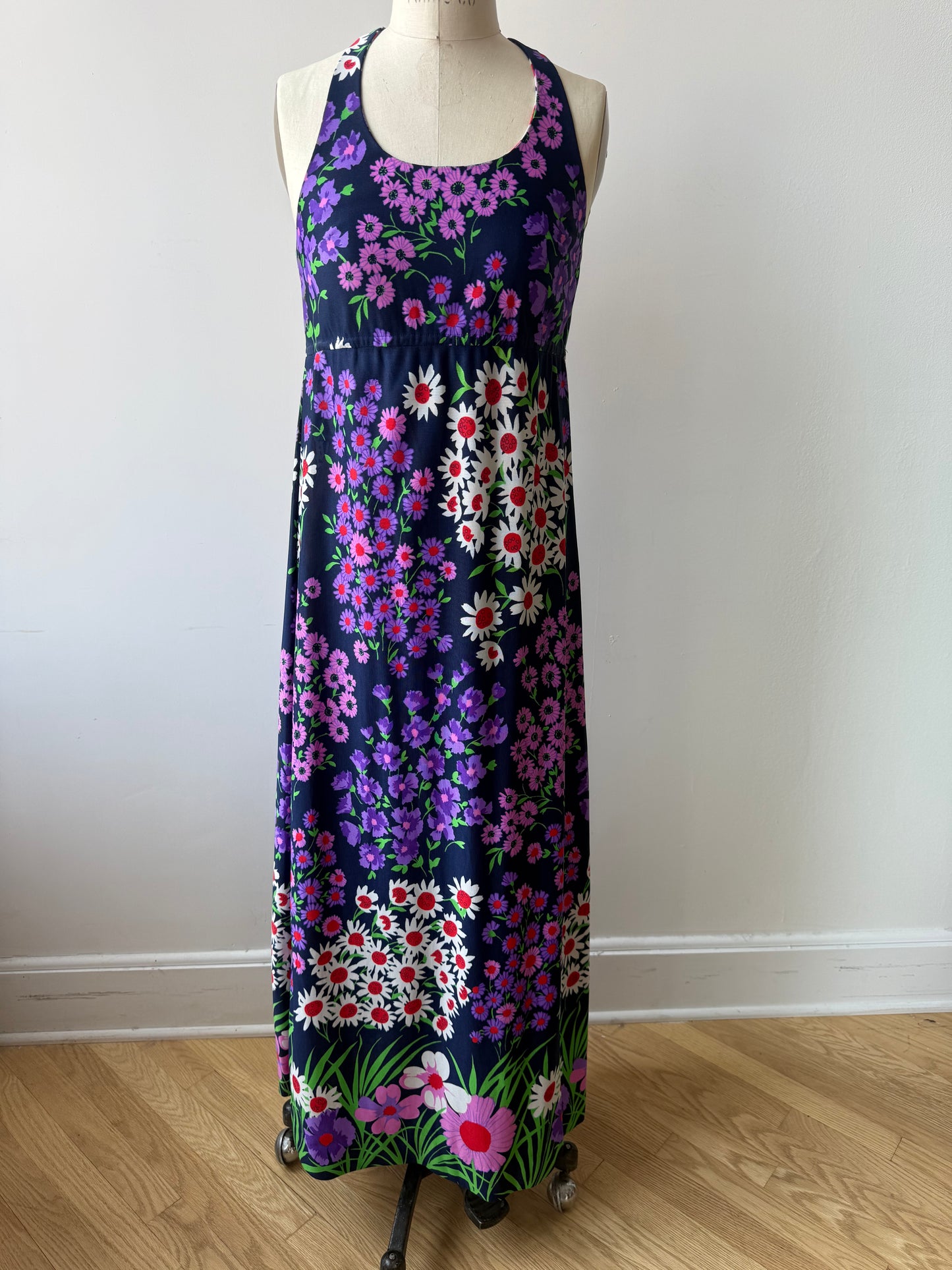 Vintage 70s Garden Racerback maxi Dress
