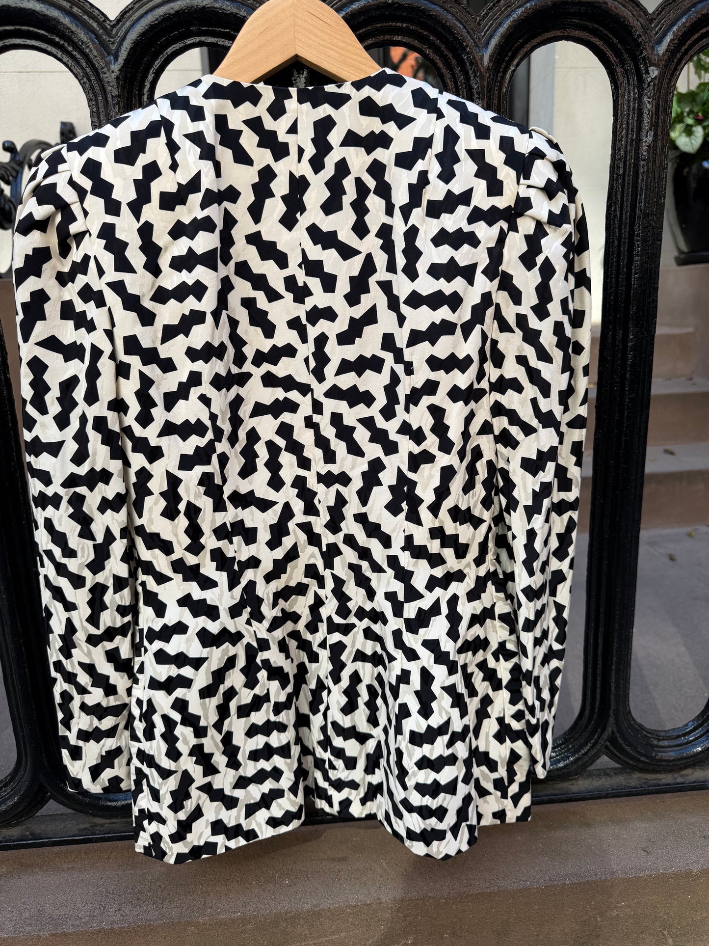 80s Silk Geometric Print Jacket by A.J. Bari