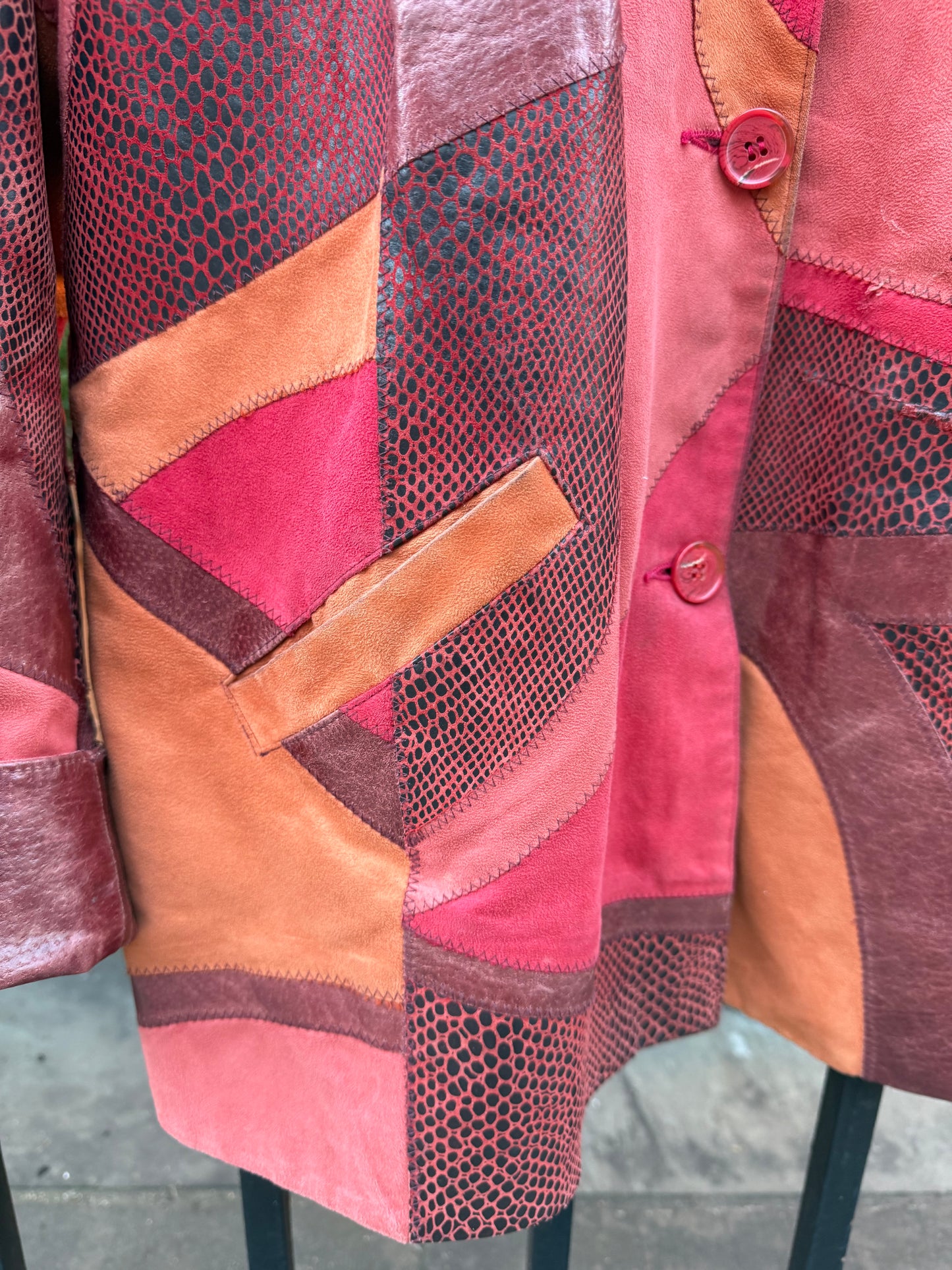 70s Red Patchwork Leather Jacket