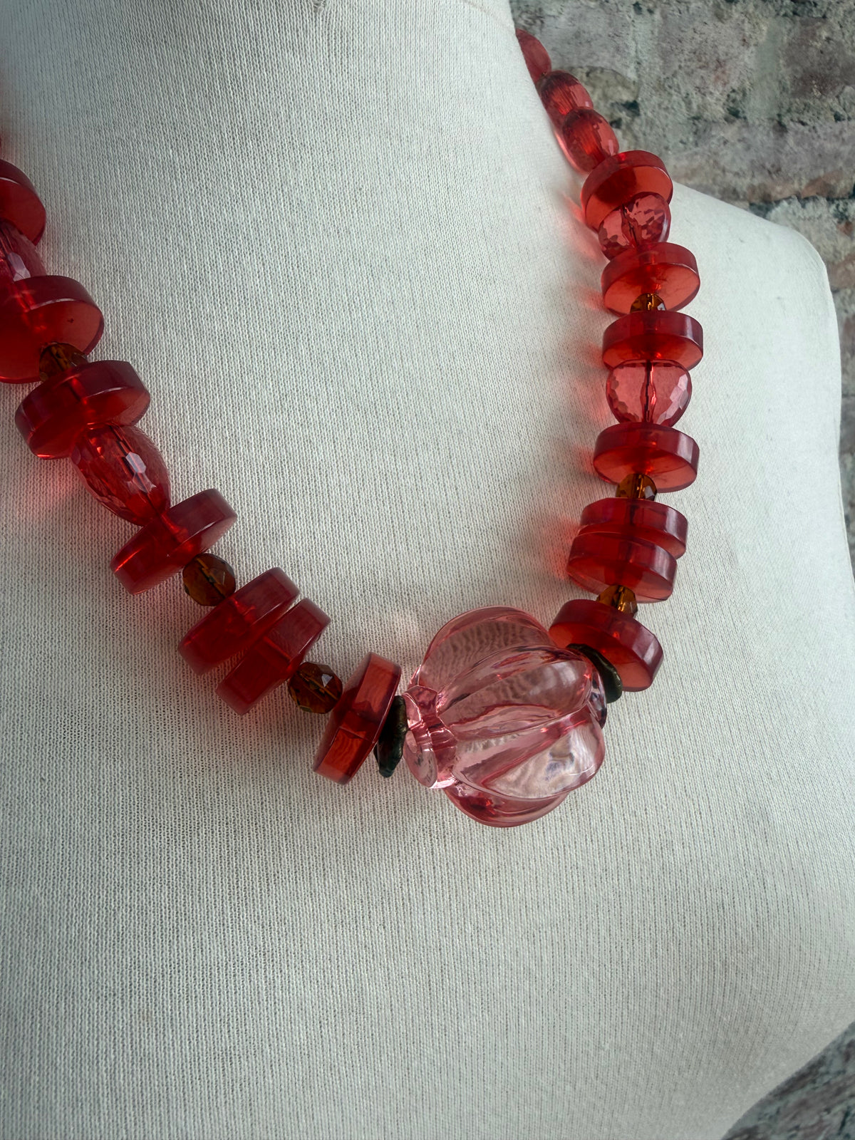 Vintage red resin beaded necklace