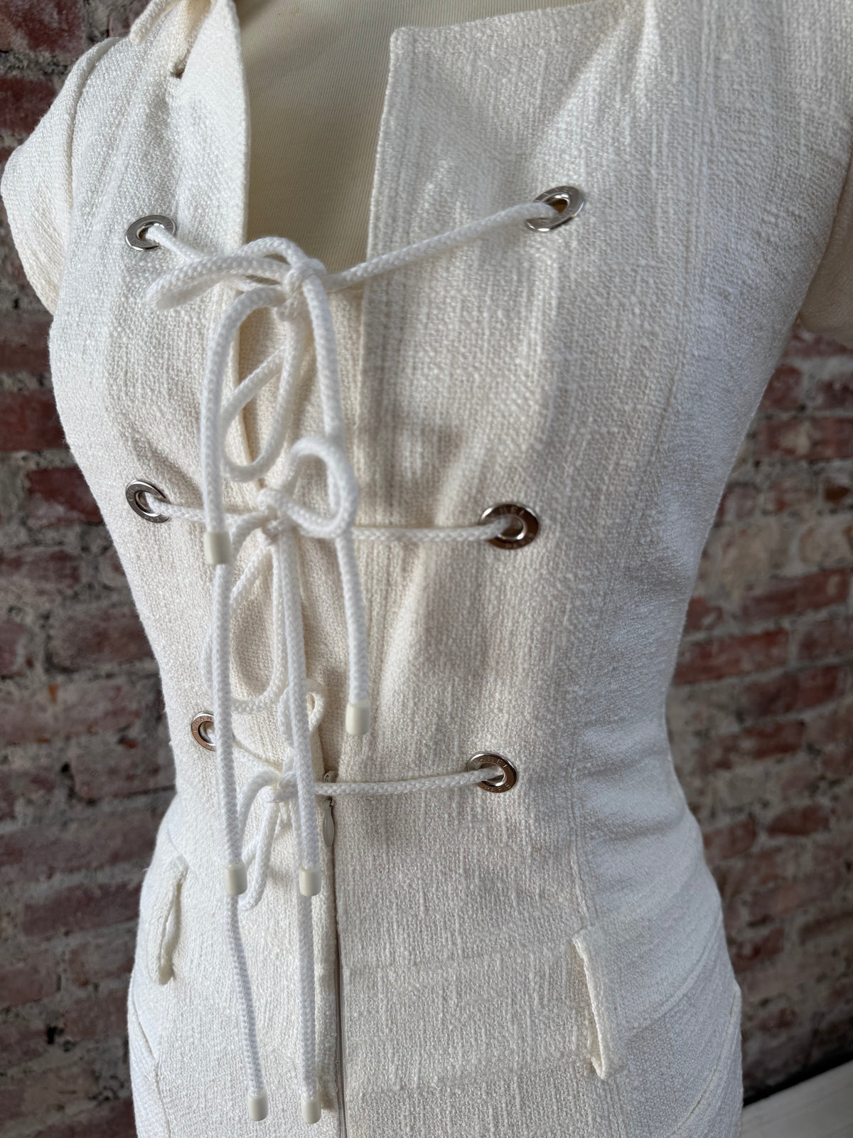2007 Chanel Cruise Runway Collection White Lace Up Cotton Jumpsuit